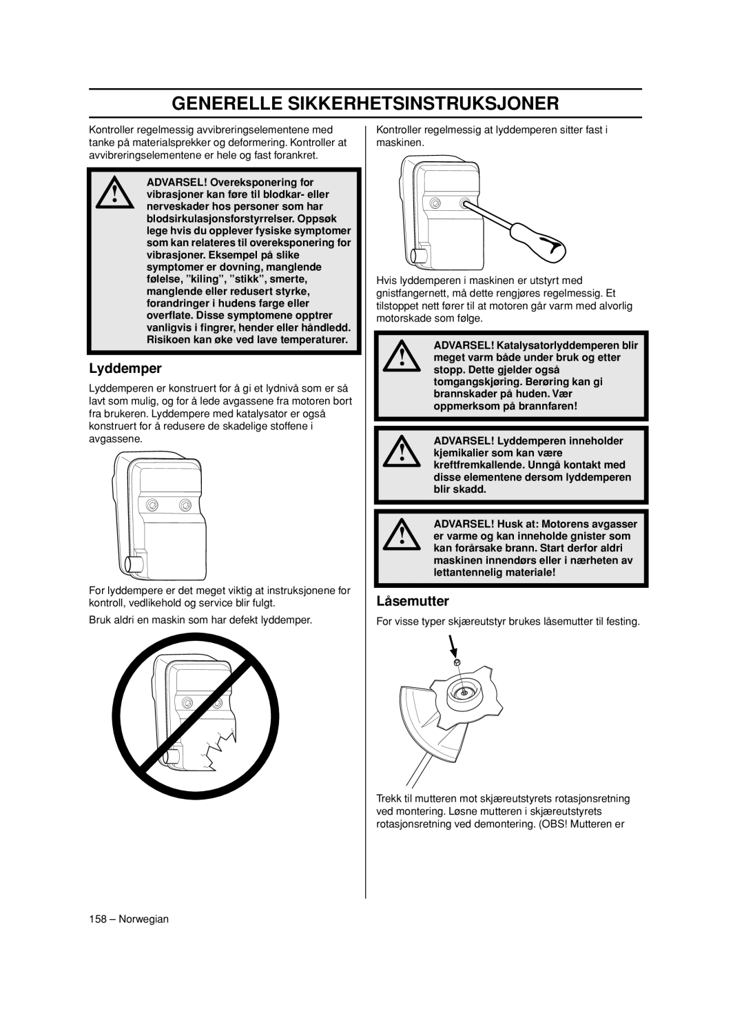 Husqvarna 233RJ manual Lyddemper, Låsemutter 