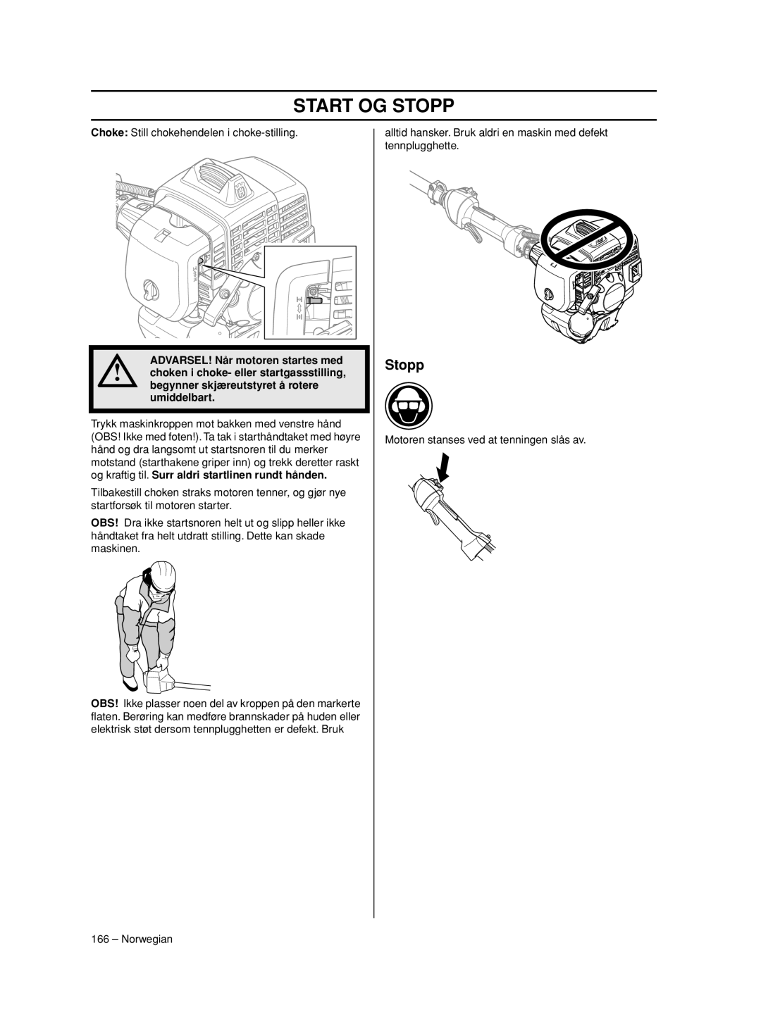 Husqvarna 233RJ manual Choke Still chokehendelen i choke-stilling 