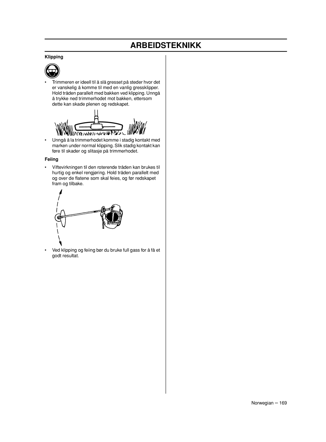 Husqvarna 233RJ manual Klipping, Feiing 