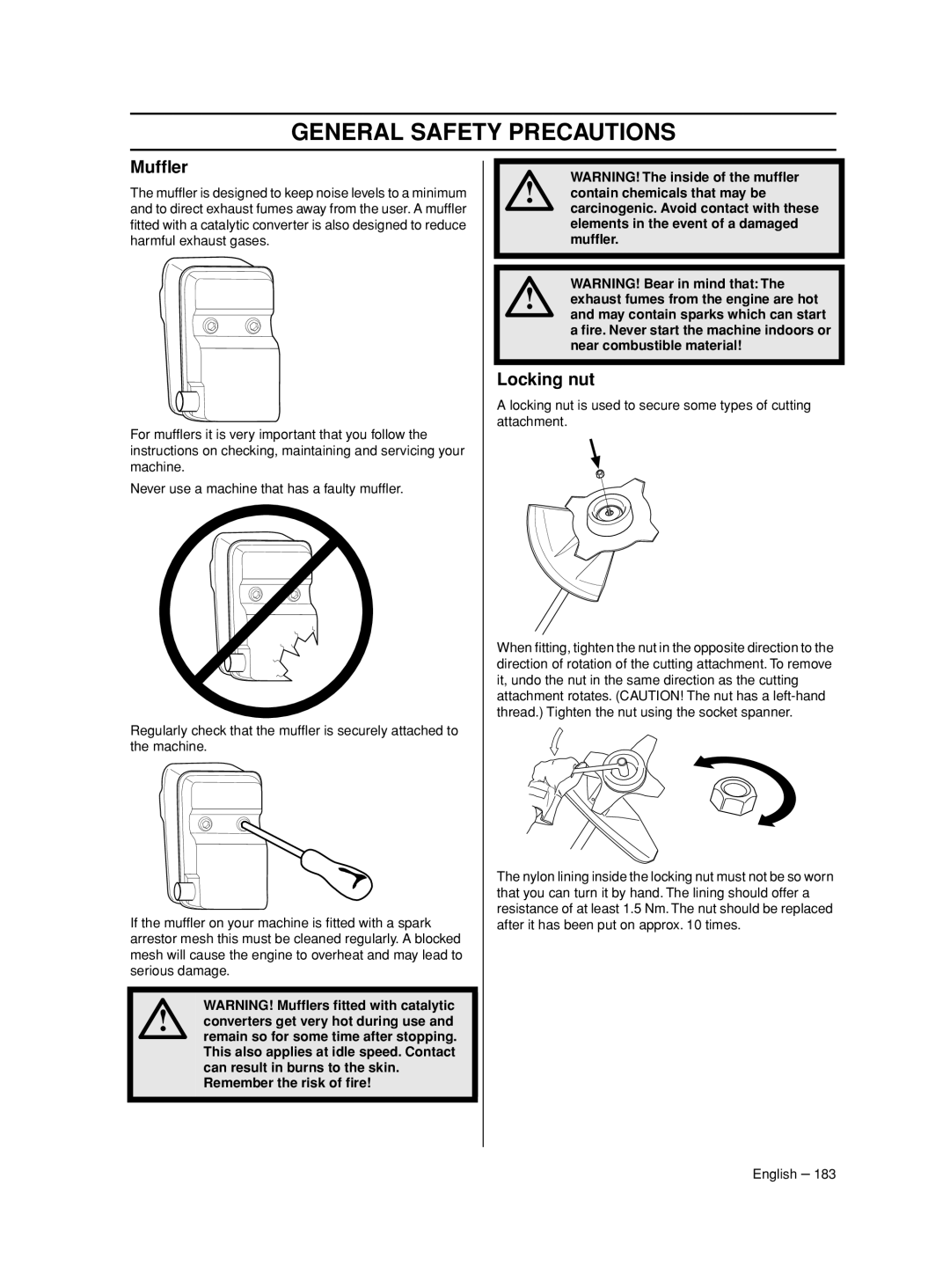 Husqvarna 233RJ manual Mufﬂer, Locking nut 