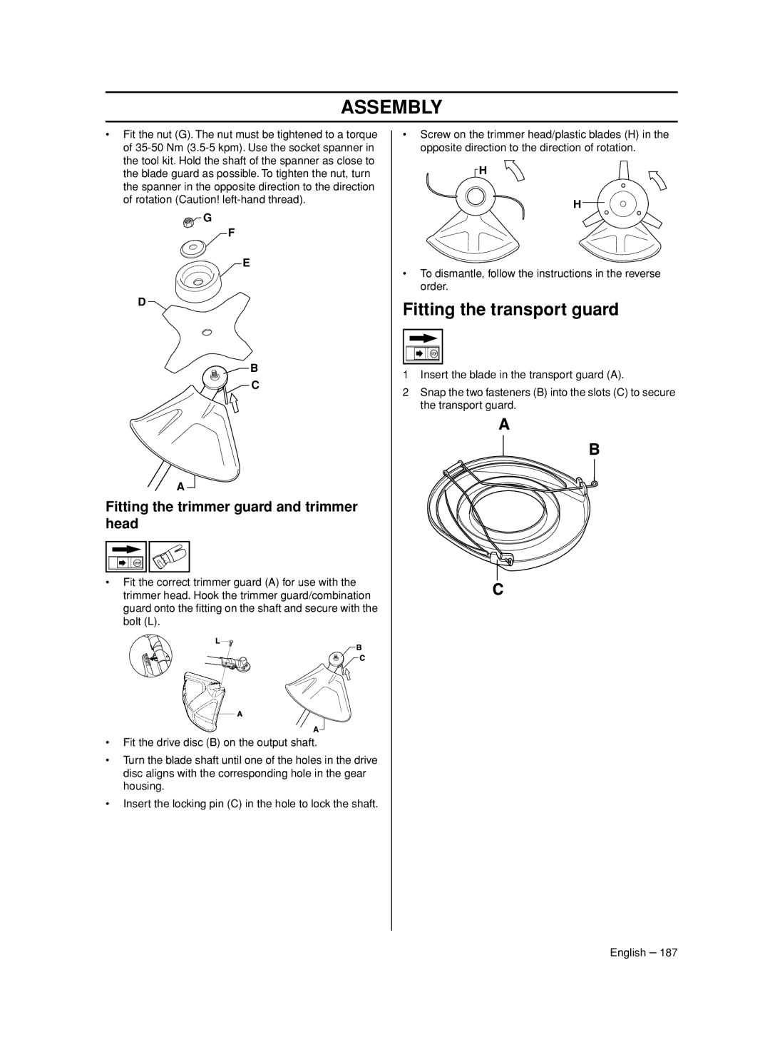 Husqvarna 233RJ manual Fitting the transport guard, Fitting the trimmer guard and trimmer head 