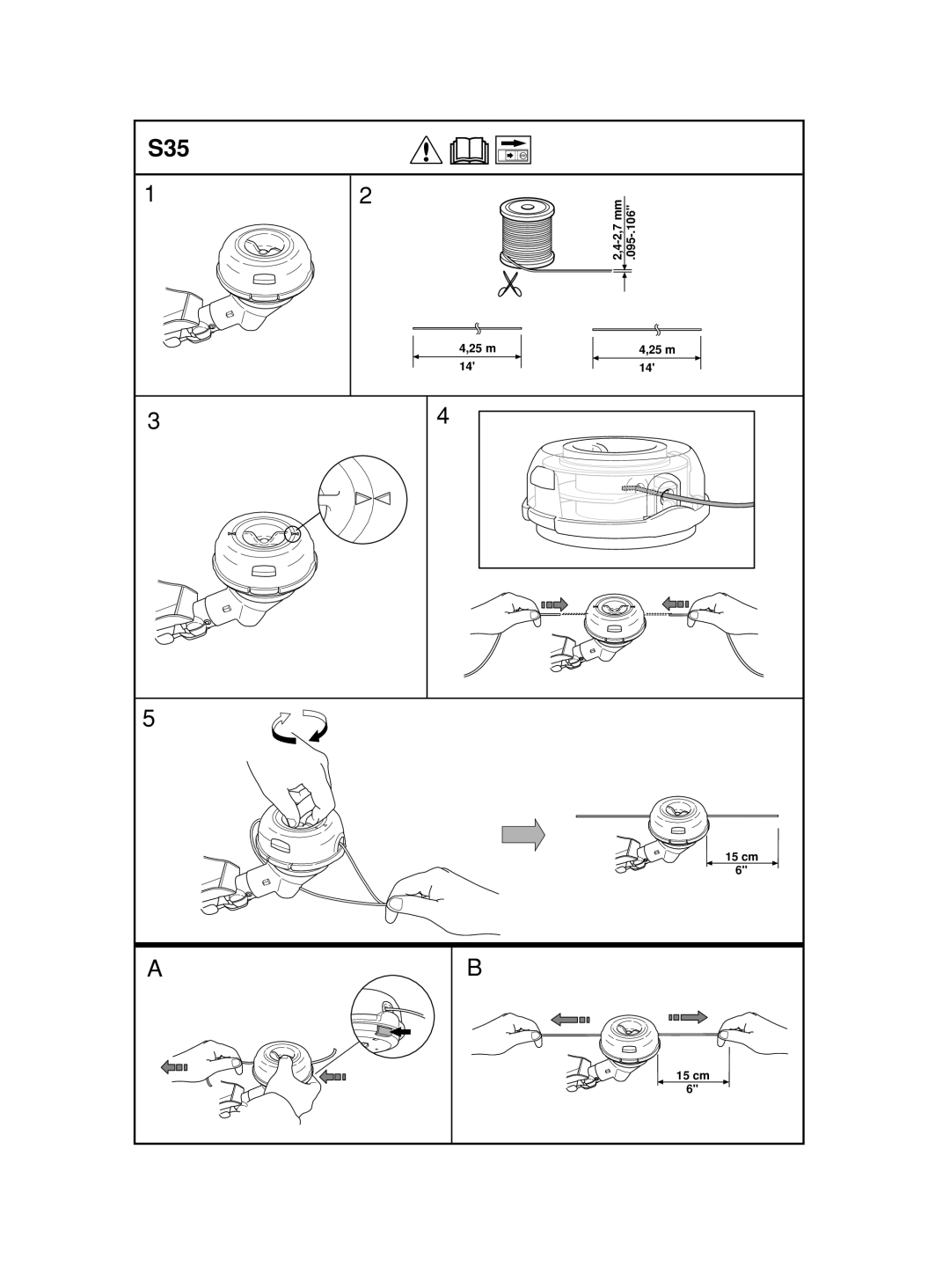 Husqvarna 233RJ manual 2,7mm 095-.106 25 m 15 cm 