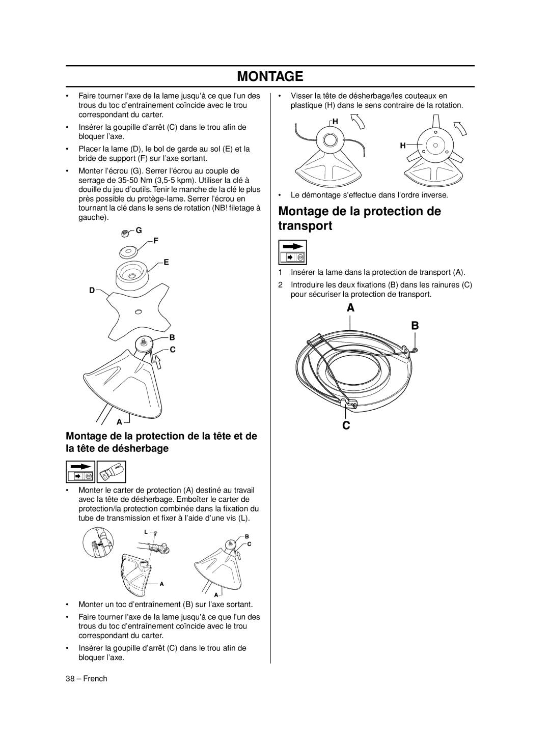 Husqvarna 233RJ manual Montage de la protection de transport 