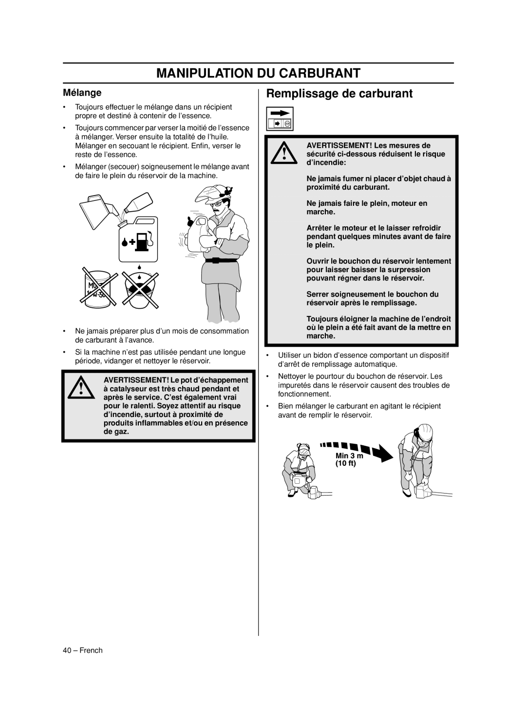 Husqvarna 233RJ manual Remplissage de carburant, Mélange 