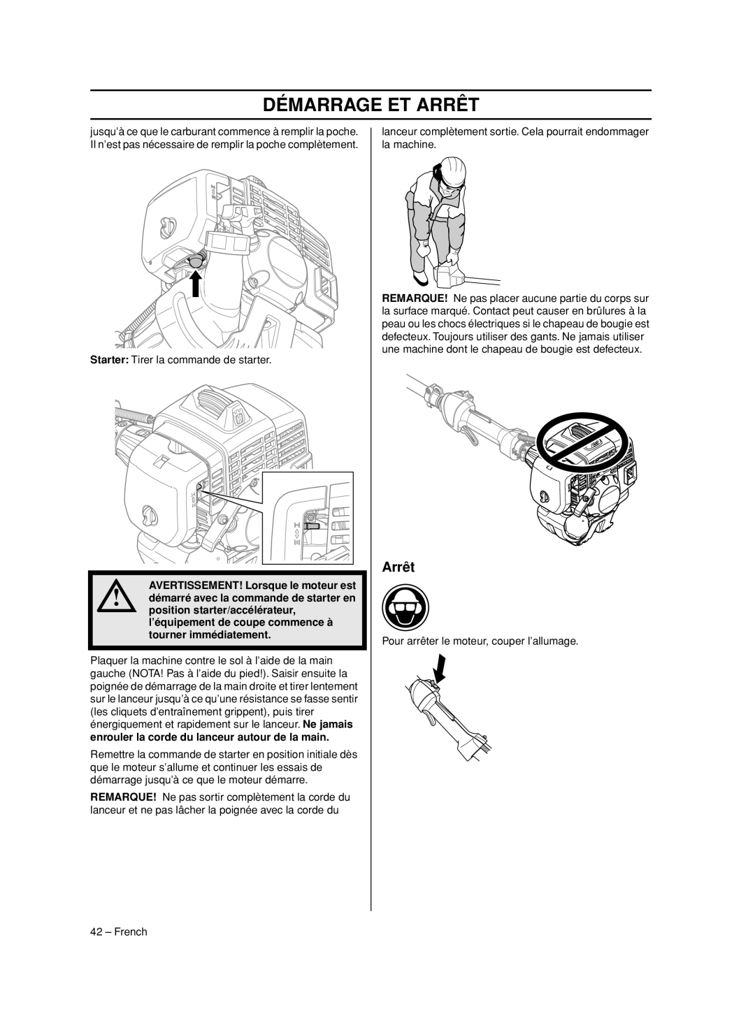 Husqvarna 233RJ manual Arrêt 