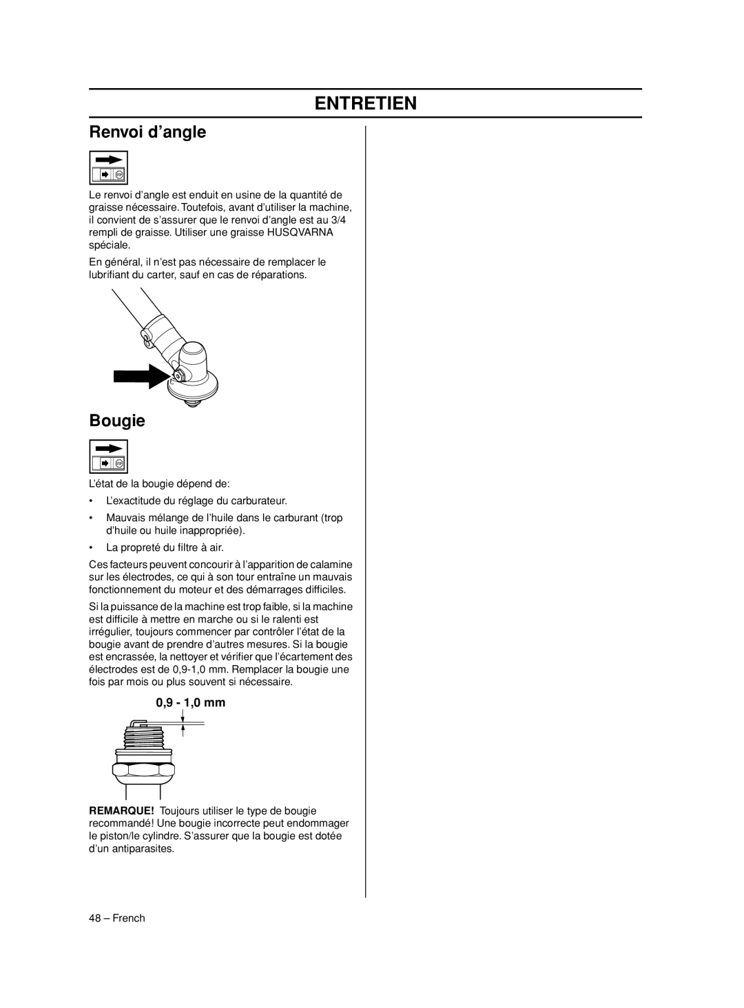 Husqvarna 233RJ manual Renvoi d’angle, Bougie 