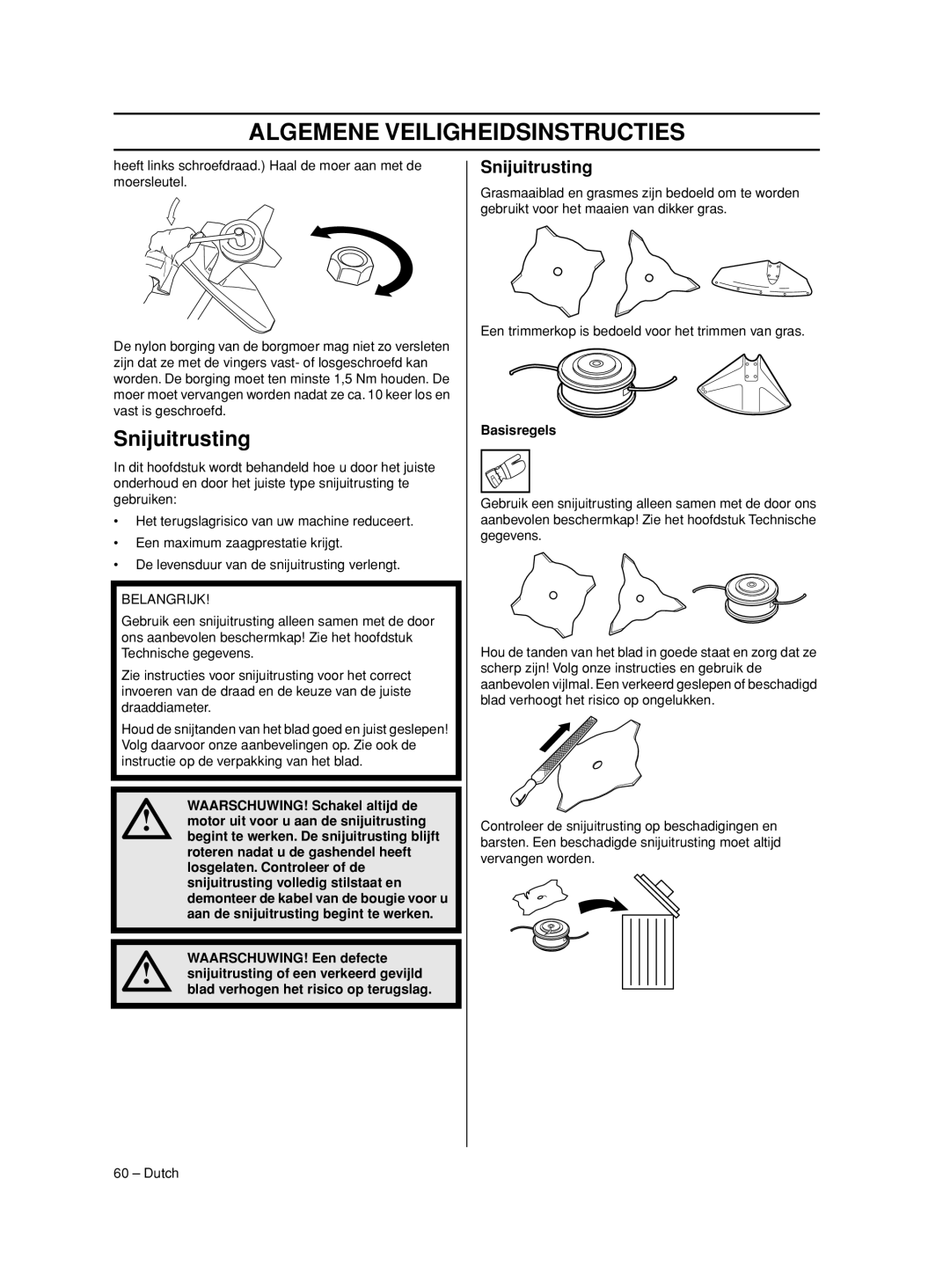 Husqvarna 233RJ manual Snijuitrusting, Basisregels 