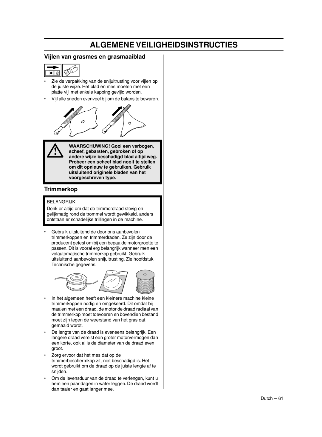 Husqvarna 233RJ manual Vijlen van grasmes en grasmaaiblad, Trimmerkop 