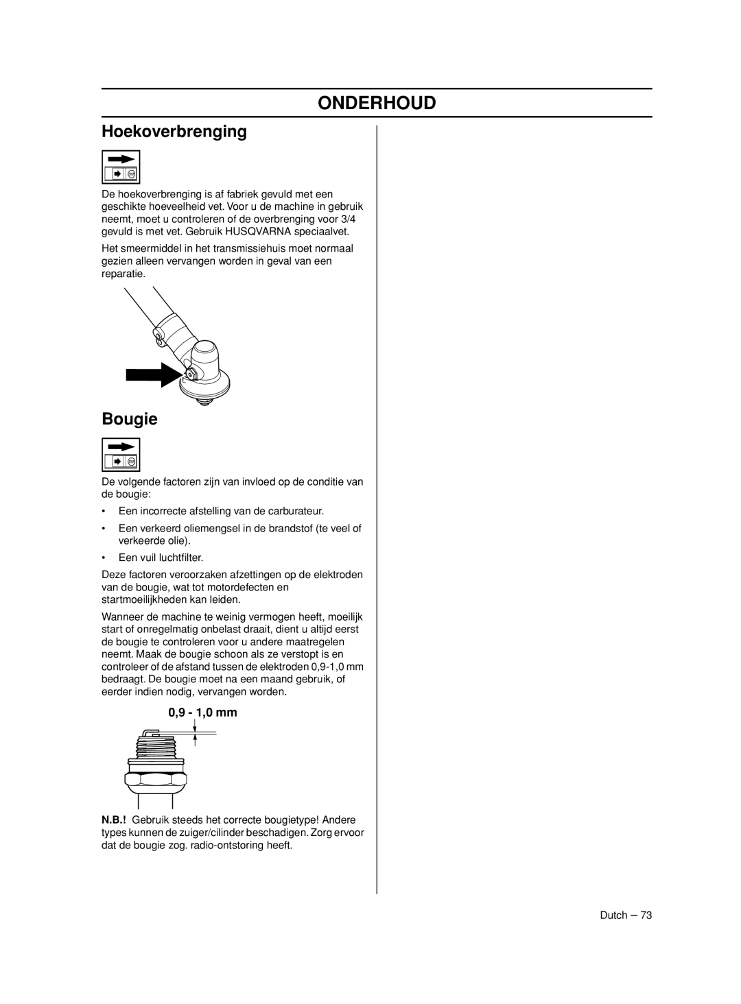 Husqvarna 233RJ manual Hoekoverbrenging, Bougie 