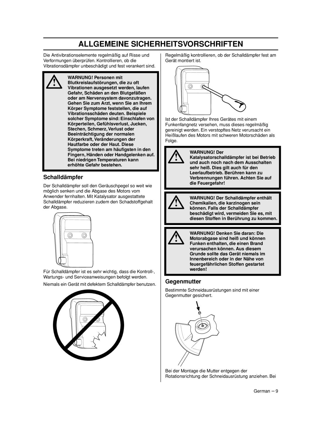 Husqvarna 233RJ manual Schalldämpfer, Gegenmutter 