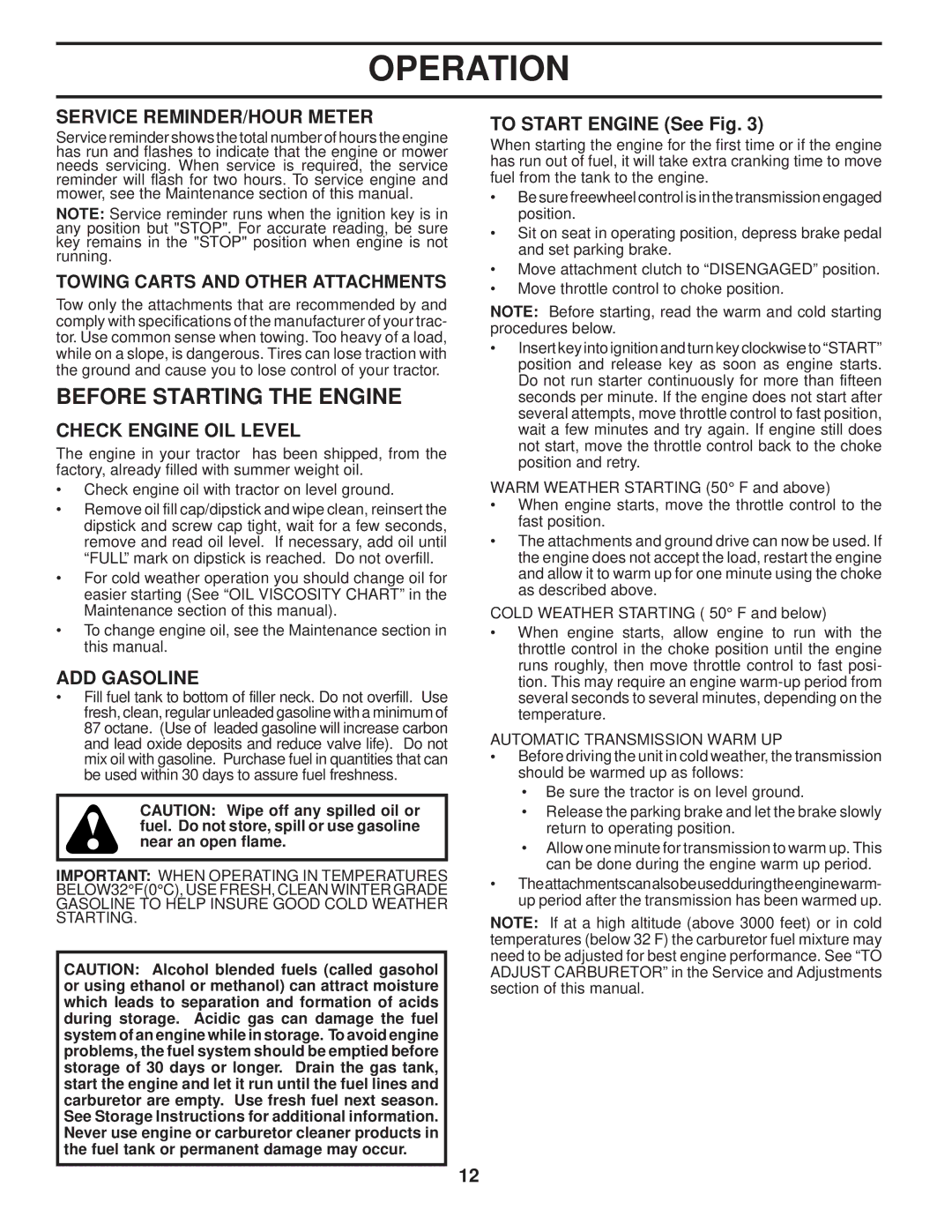 Husqvarna 2346 XLS manual Before Starting the Engine, Service REMINDER/HOUR Meter, Check Engine OIL Level, ADD Gasoline 