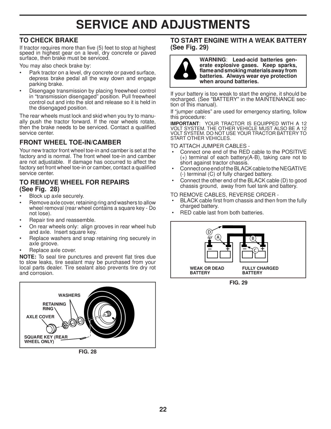 Husqvarna 2346 XLS manual To Check Brake, Front Wheel TOE-IN/CAMBER, To Remove Wheel for Repairs See Fig 