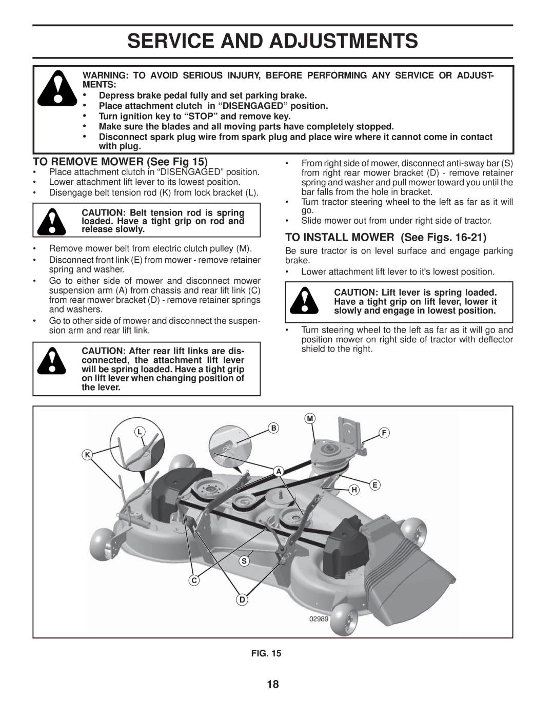 Husqvarna 2348 LS manual Service and Adjustments, To Remove Mower See Fig, To Install Mower See Figs 