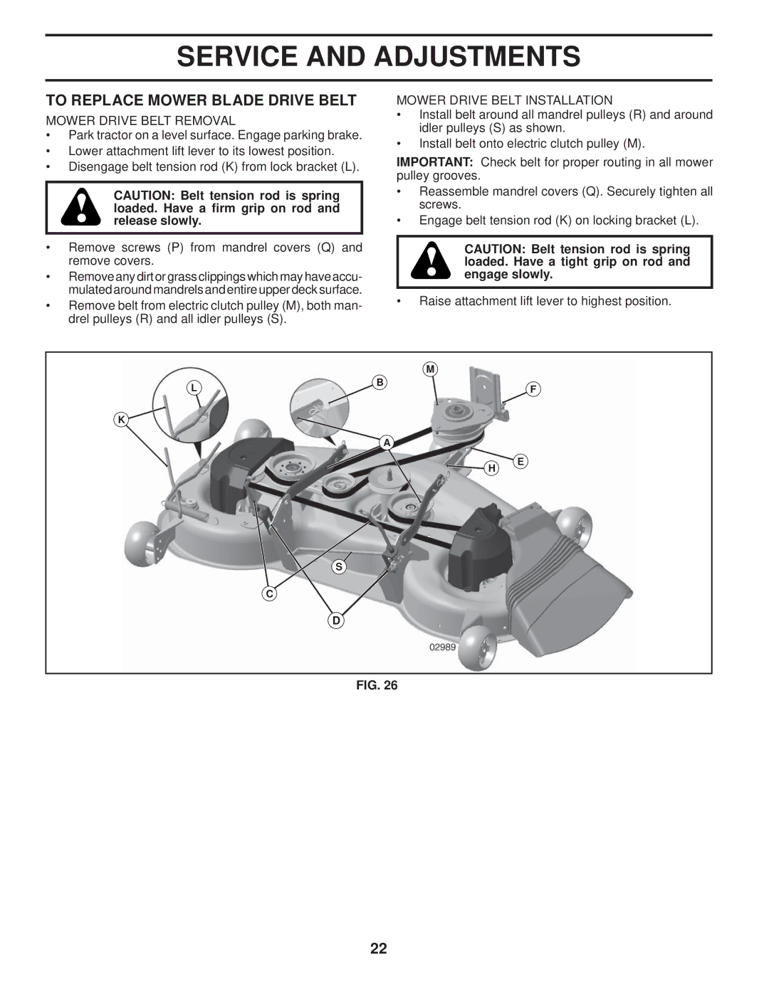 Husqvarna 2348 LS manual To Replace Mower Blade Drive Belt, Mower Drive Belt Removal, Mower Drive Belt Installation 