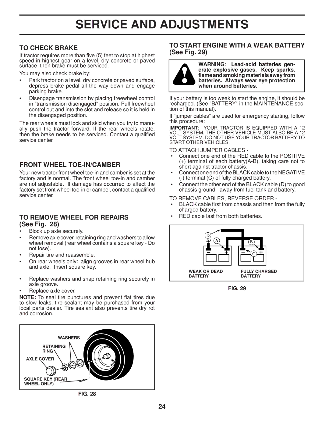 Husqvarna 2348 LS manual To Check Brake, Front Wheel TOE-IN/CAMBER, To Remove Wheel for Repairs See Fig 