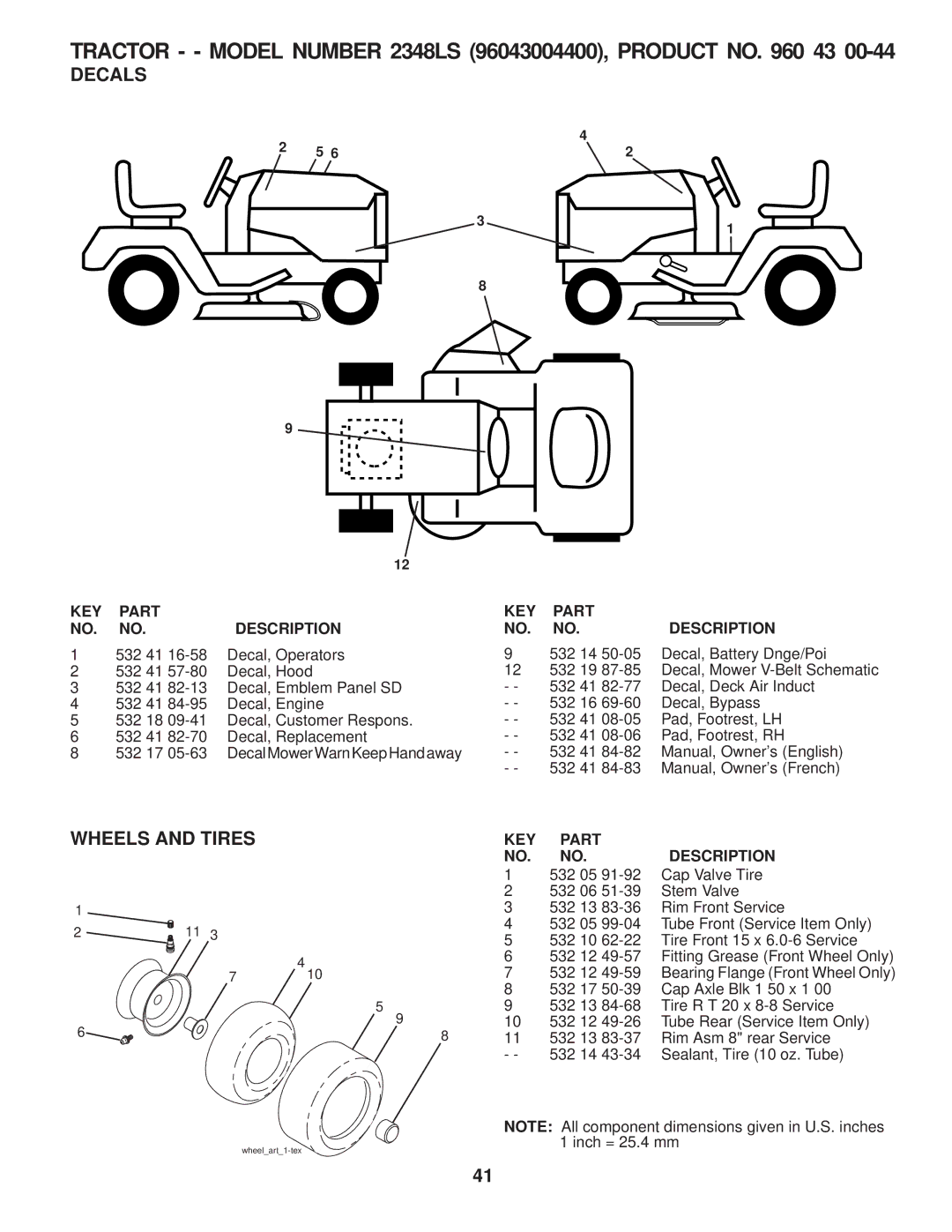 Husqvarna 2348 LS manual Decals, Wheels and Tires 