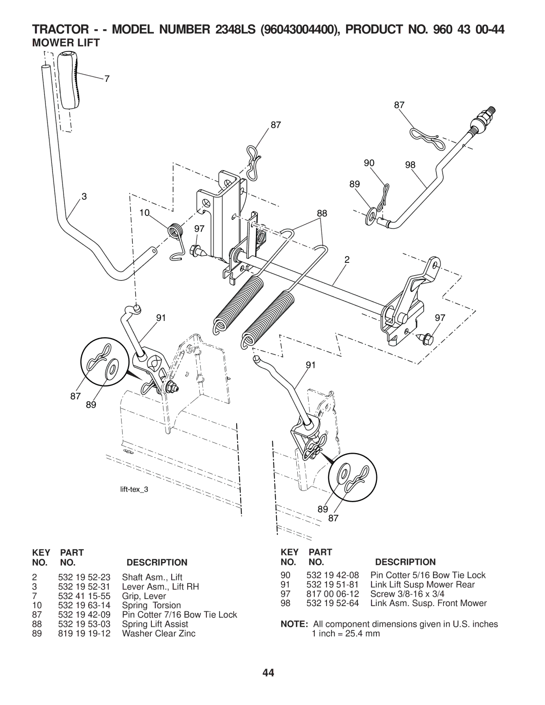 Husqvarna 2348 LS manual Mower Lift 