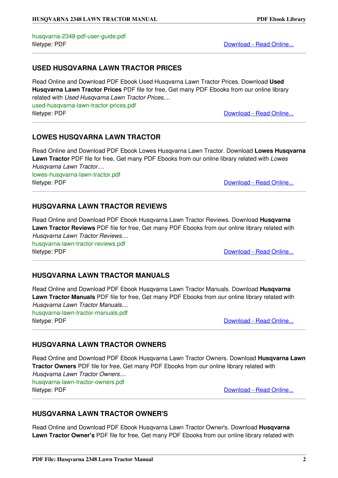 Husqvarna 2348 owner manual Used Husqvarna Lawn Tractor Prices 