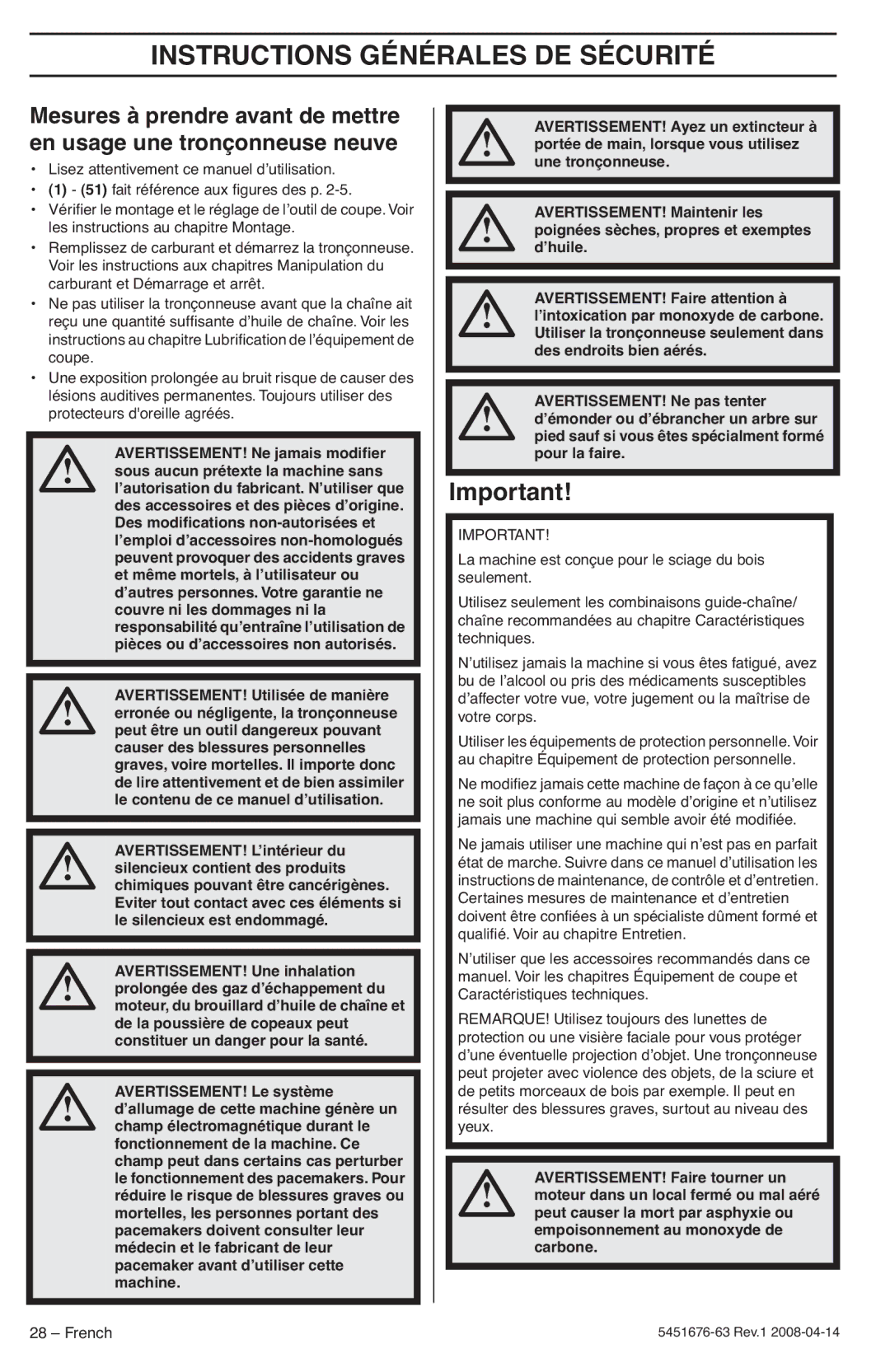 Husqvarna 235e, 240e manuel dutilisation Instructions Générales DE Sécurité 