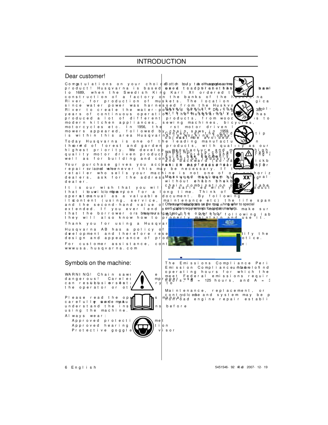 Husqvarna 235e, 240e Introduction, Dear customer, Symbols on the machine, Thank you for using a Husqvarna product, English 