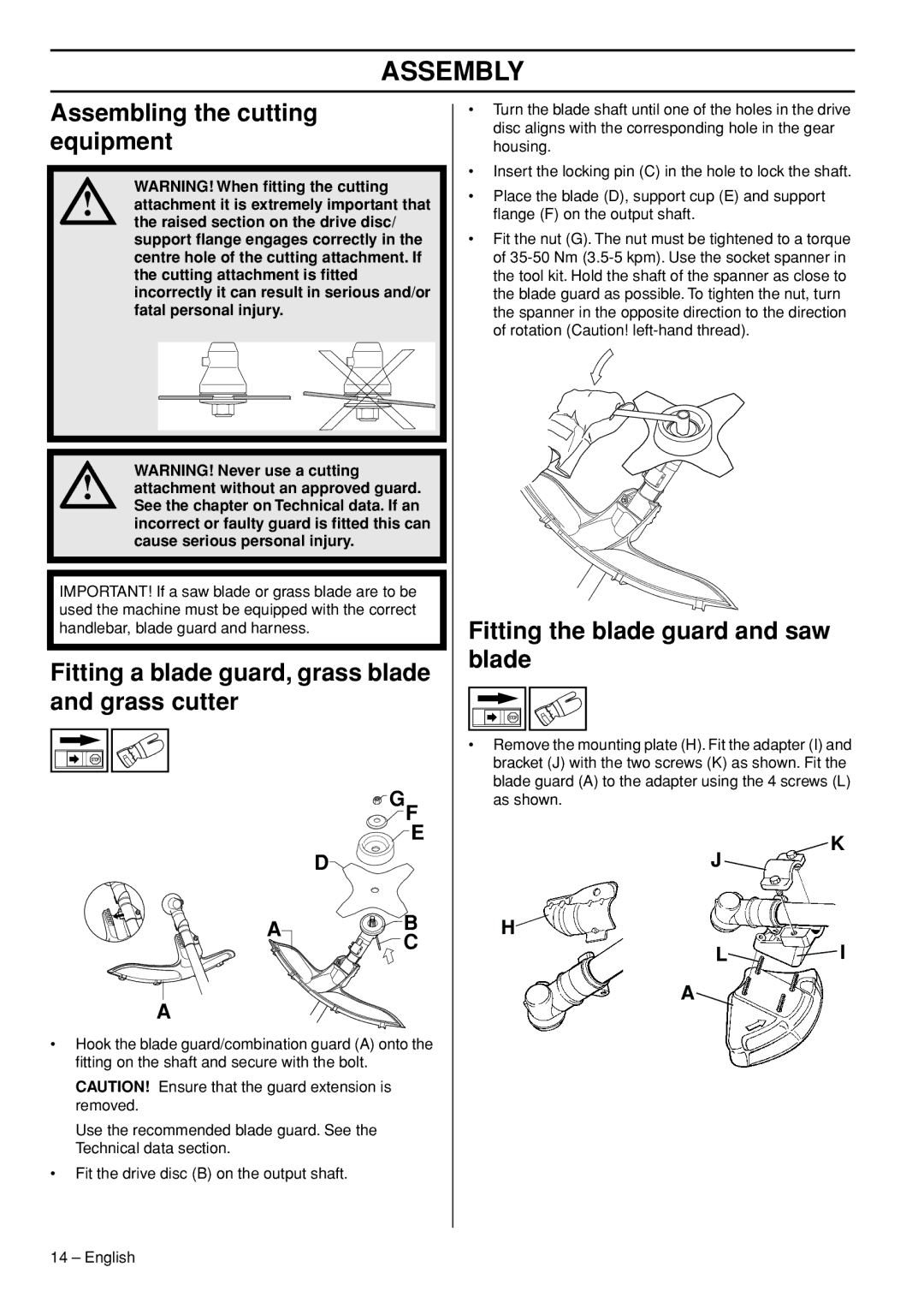 Husqvarna 235F manual Assembling the cutting equipment, Fitting a blade guard, grass blade and grass cutter 