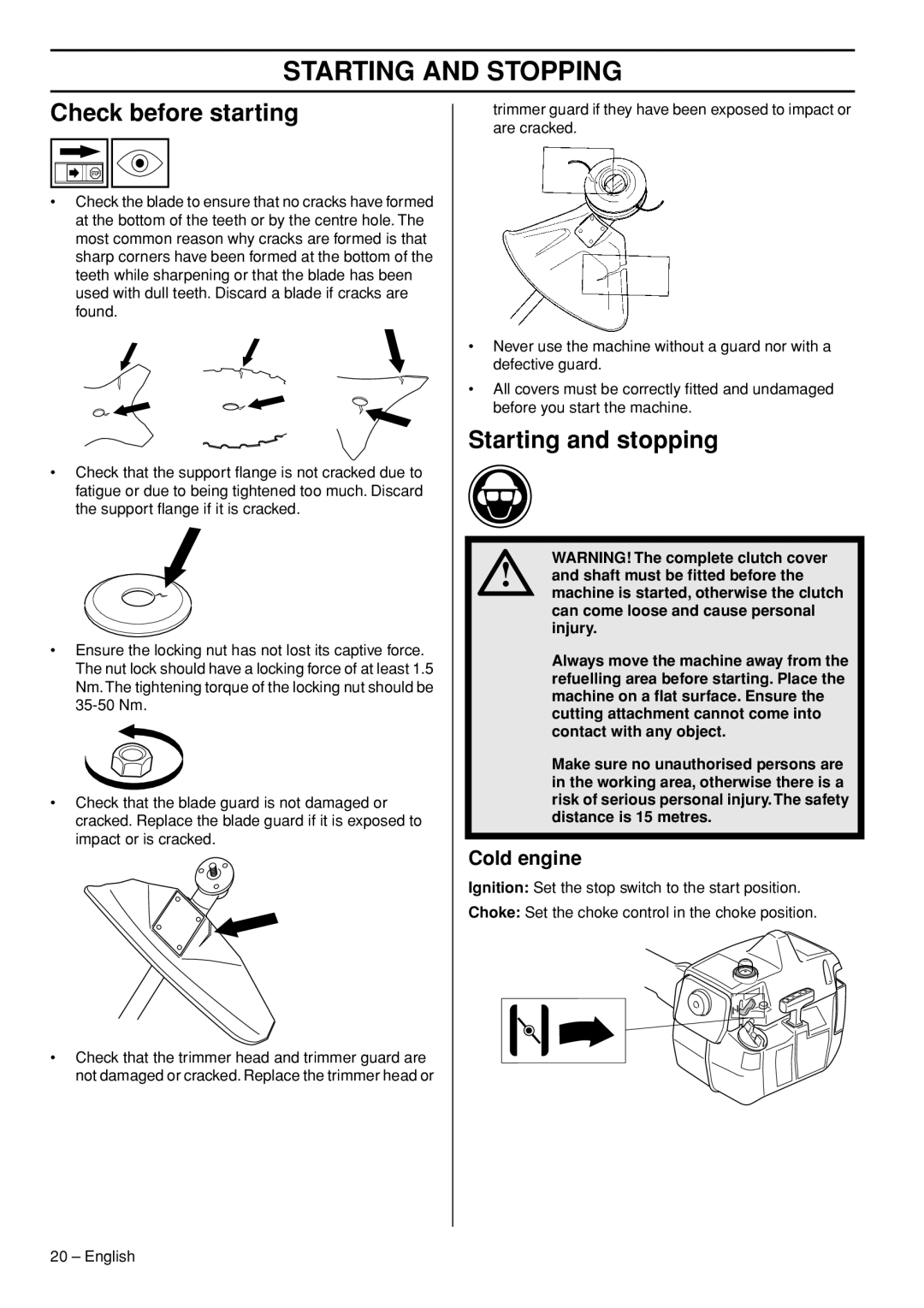 Husqvarna 235F manual Starting and Stopping, Check before starting, Starting and stopping, Cold engine 