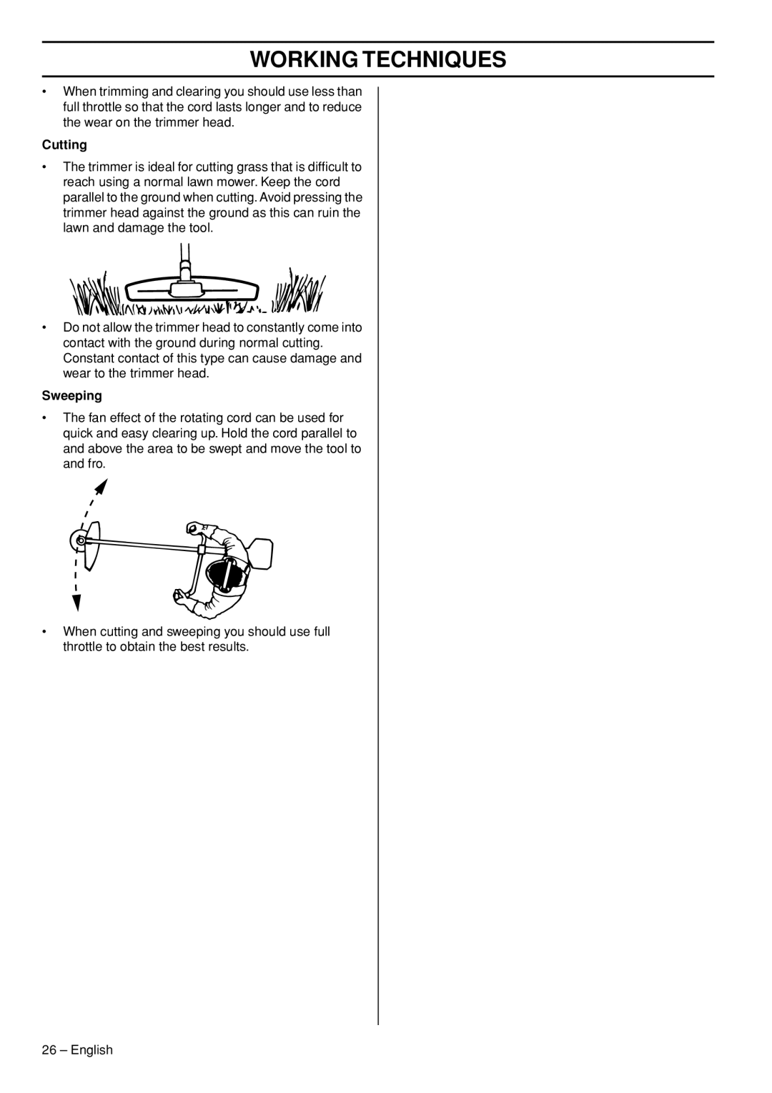 Husqvarna 235F manual Cutting, Sweeping 