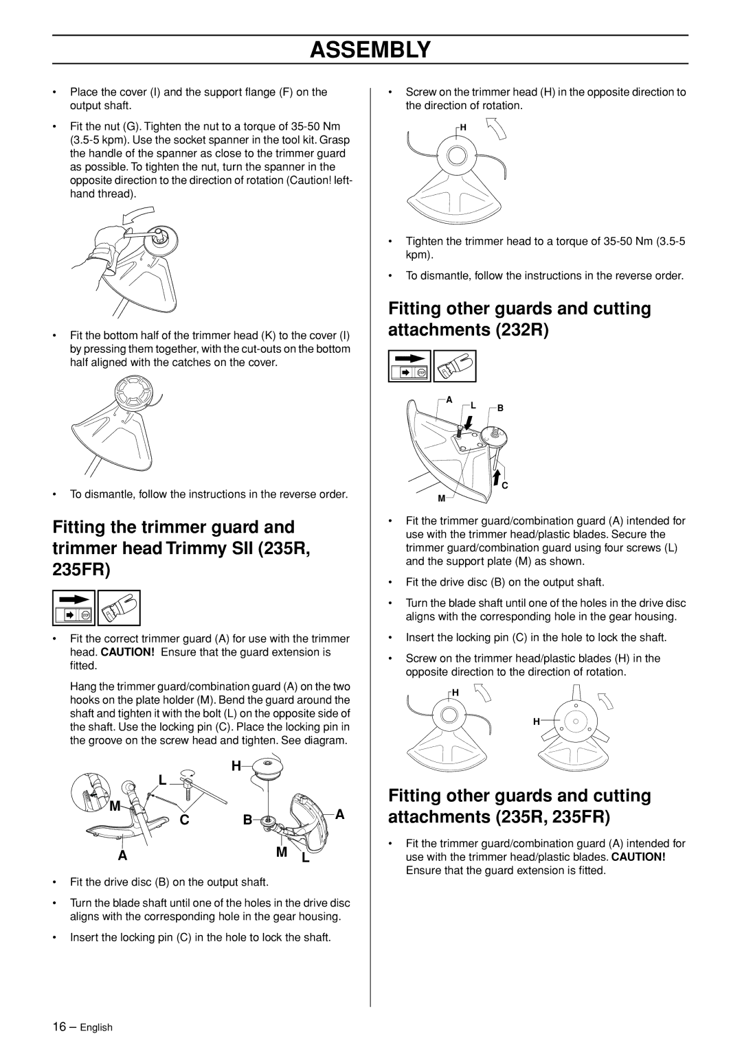 Husqvarna 235FR manual Fitting other guards and cutting attachments 232R, Am L 