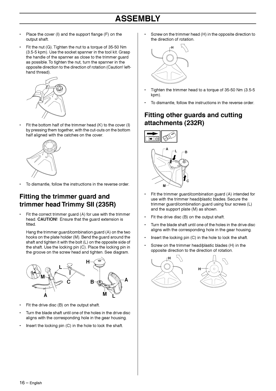 Husqvarna 235R manual Fitting other guards and cutting attachments 232R 