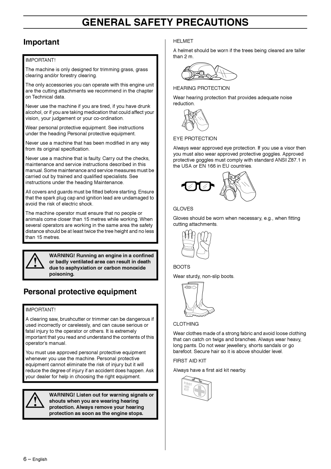 Husqvarna 235R manual General Safety Precautions, Personal protective equipment 