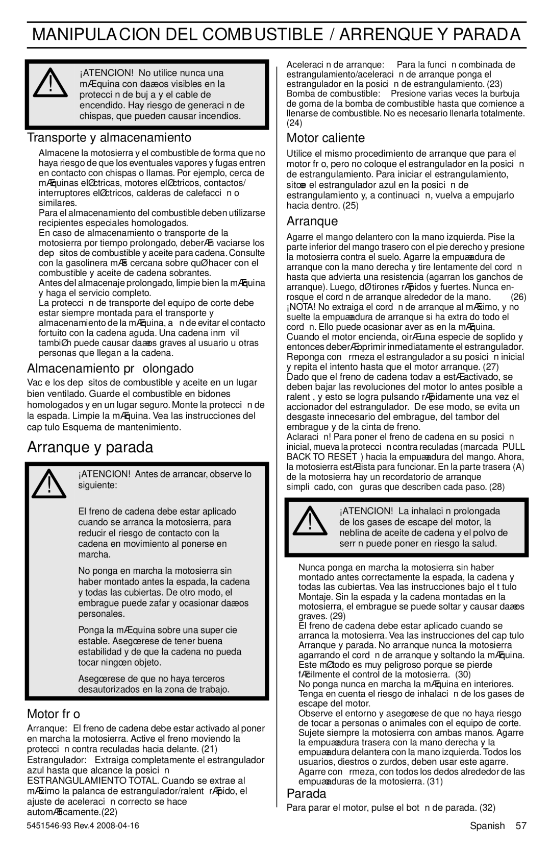 Husqvarna 235, 240 manuel dutilisation Manipulacion DEL Combustible / Arrenque Y Parada, Arranque y parada 