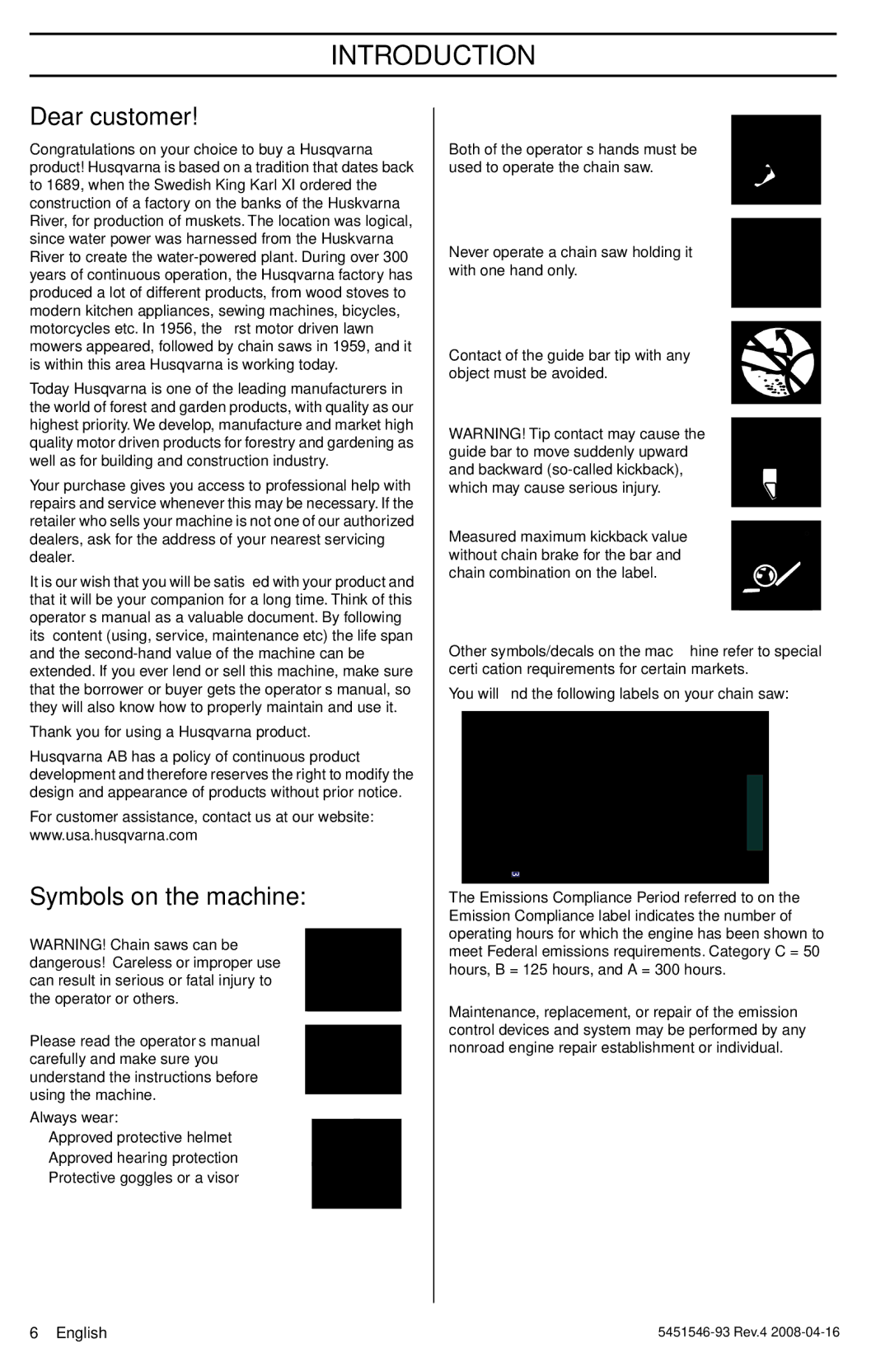 Husqvarna 240, 235 Introduction, Dear customer, Symbols on the machine, Thank you for using a Husqvarna product, English 