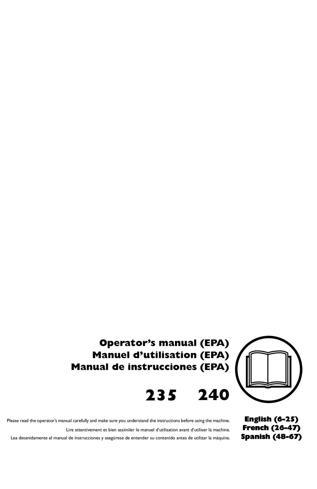 Husqvarna 235, 240 manuel dutilisation Operator’s manual EPA Manuel d’utilisation EPA, Manual de instrucciones EPA 