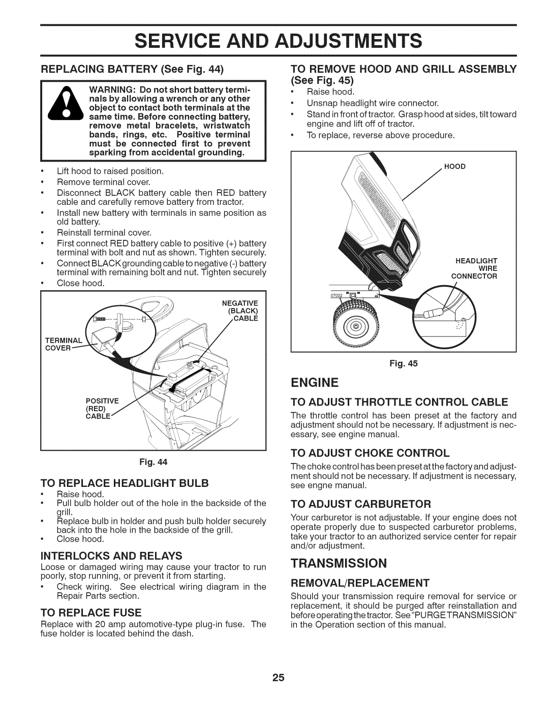 Husqvarna 240440 owner manual Engine, Transmission, See Fig 