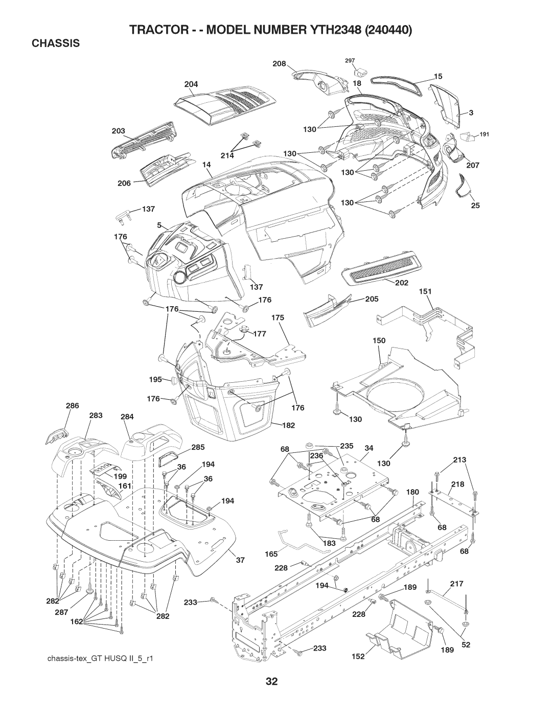 Husqvarna 240440 owner manual Tractor - Model Number YTH2348 Chassis 