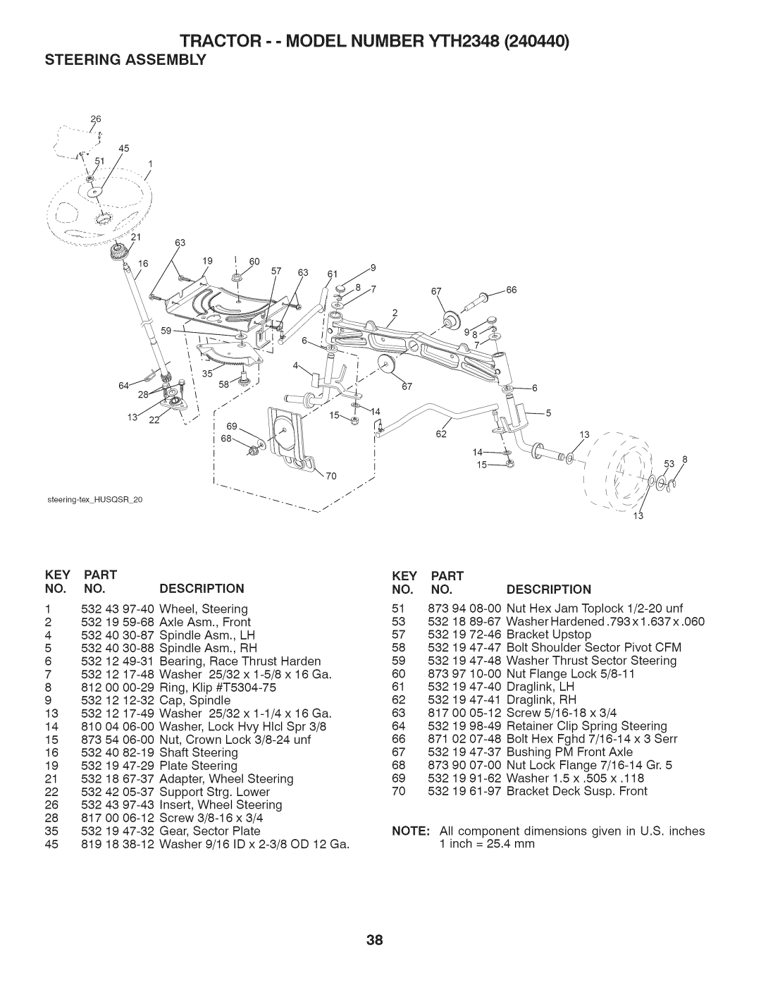 Husqvarna 240440 owner manual Steering Assembly, I68 