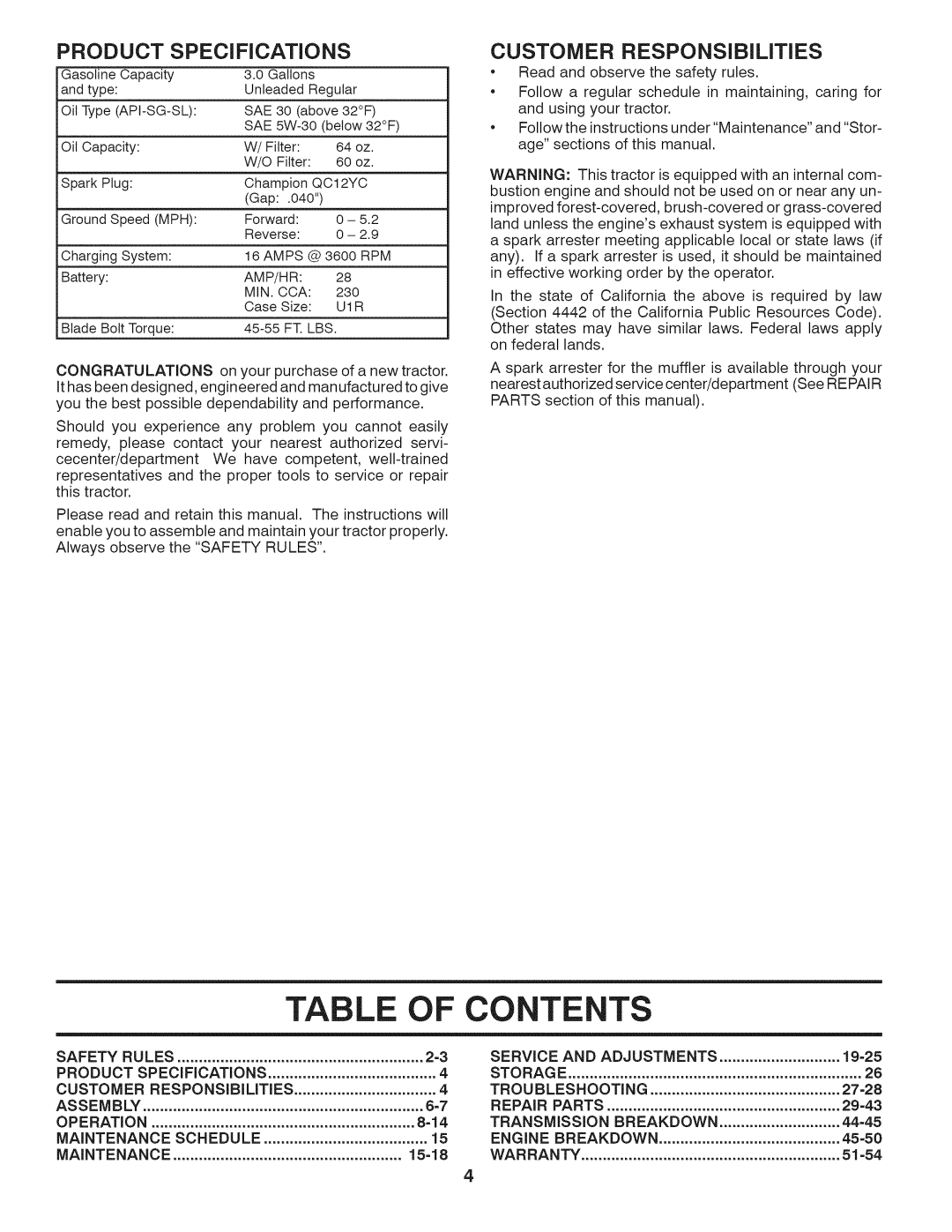 Husqvarna 240440 owner manual Contents 