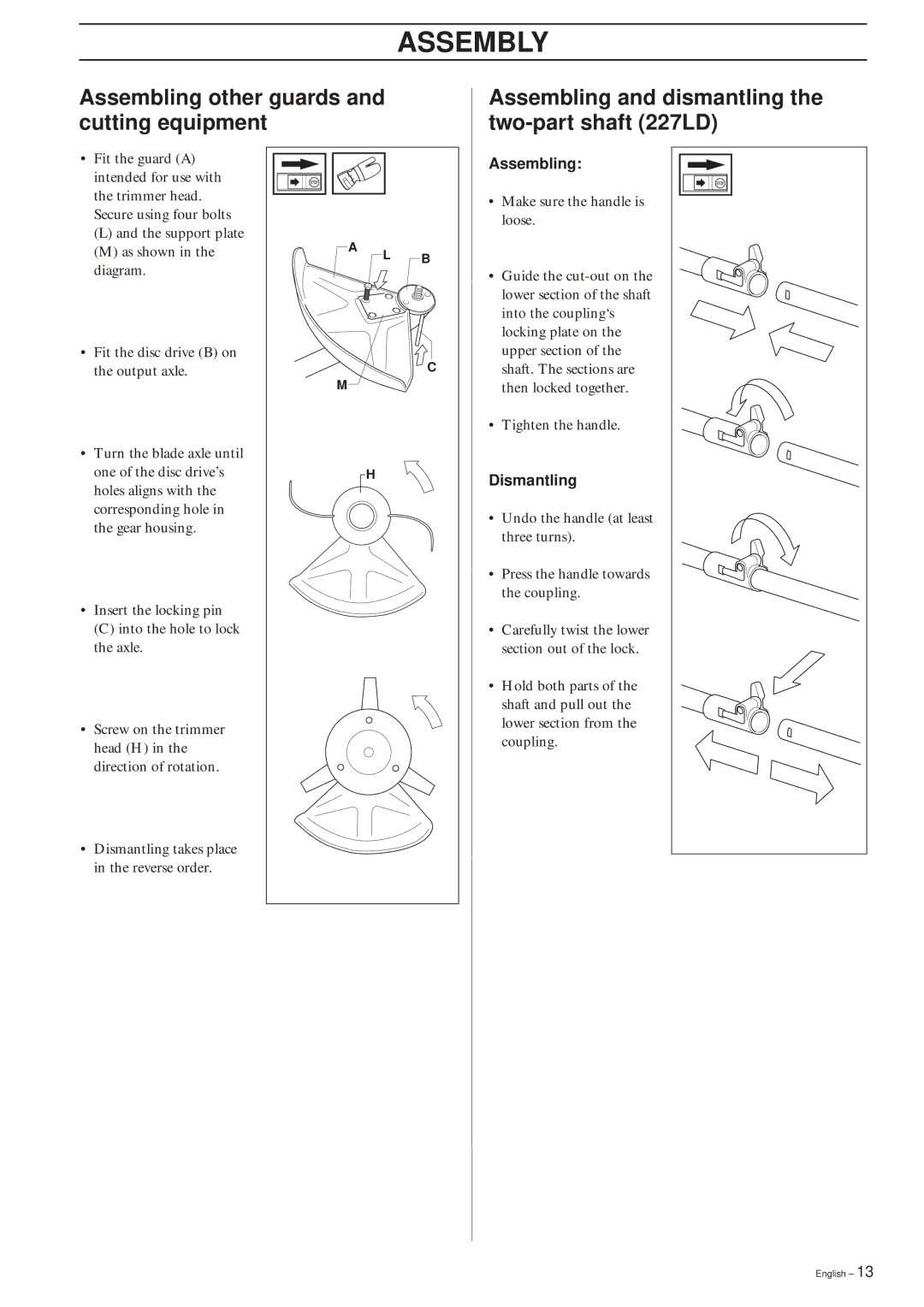 Husqvarna 240L, 232L, 227L/LD manual Assembling, Dismantling 