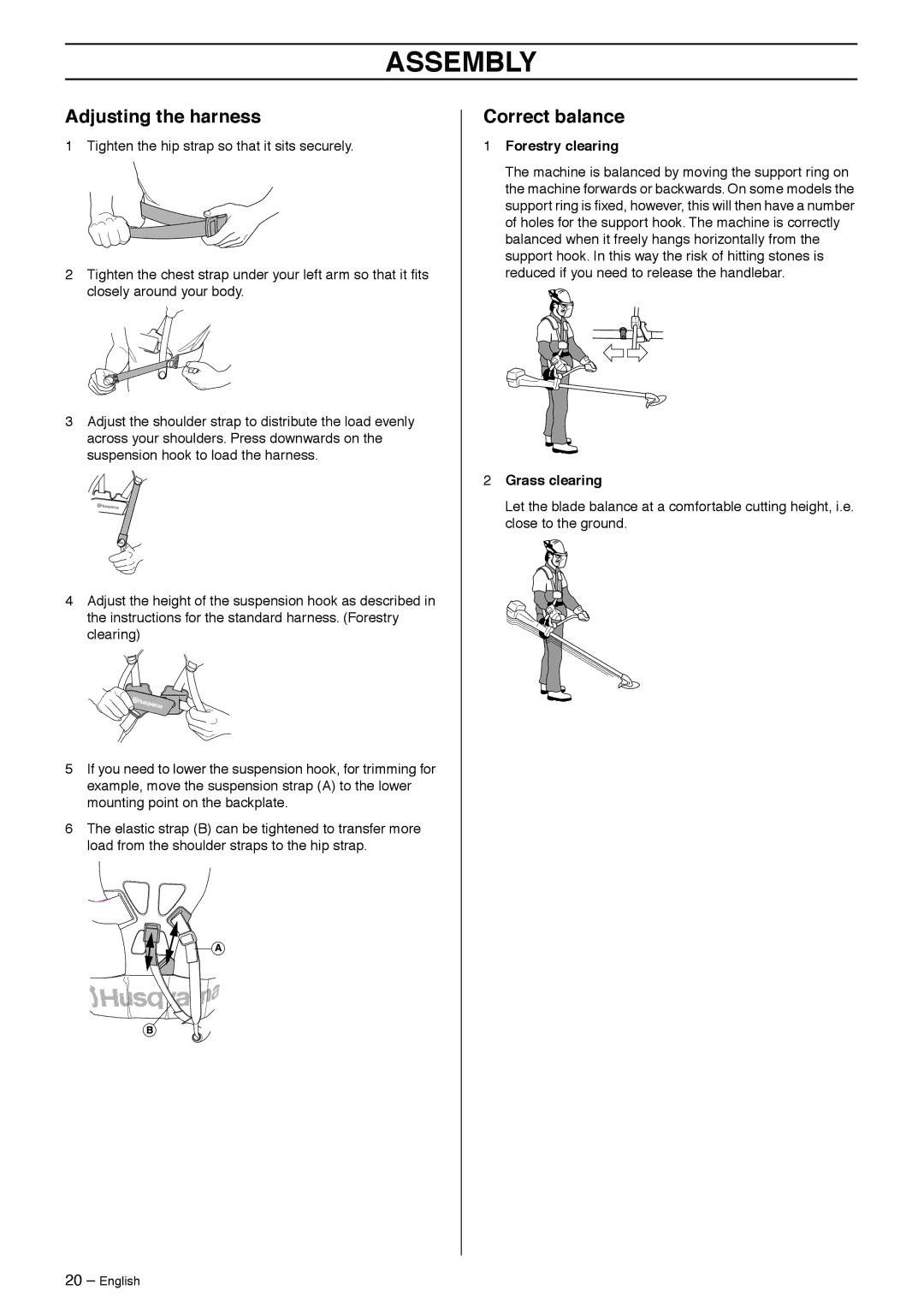 Husqvarna 240R, 240F, 265RX, 252RX, 250R manual Adjusting the harness, Correct balance 