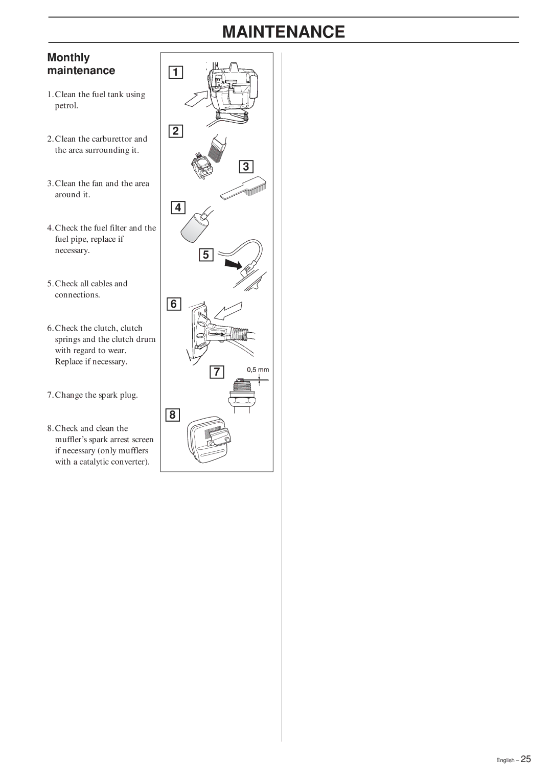 Husqvarna 240RBD manual Monthly maintenance 