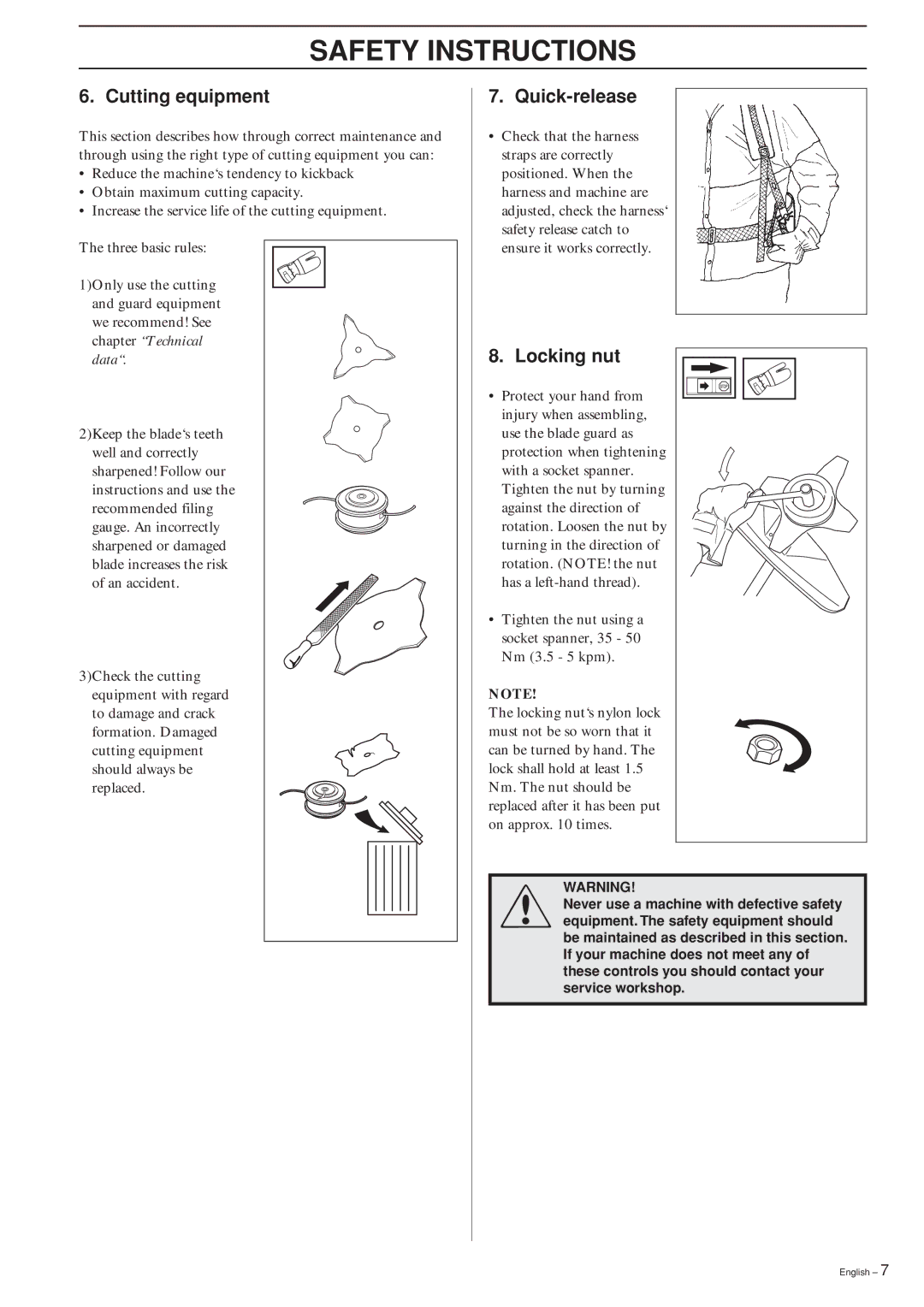 Husqvarna 240RBD manual Safety Instructions 