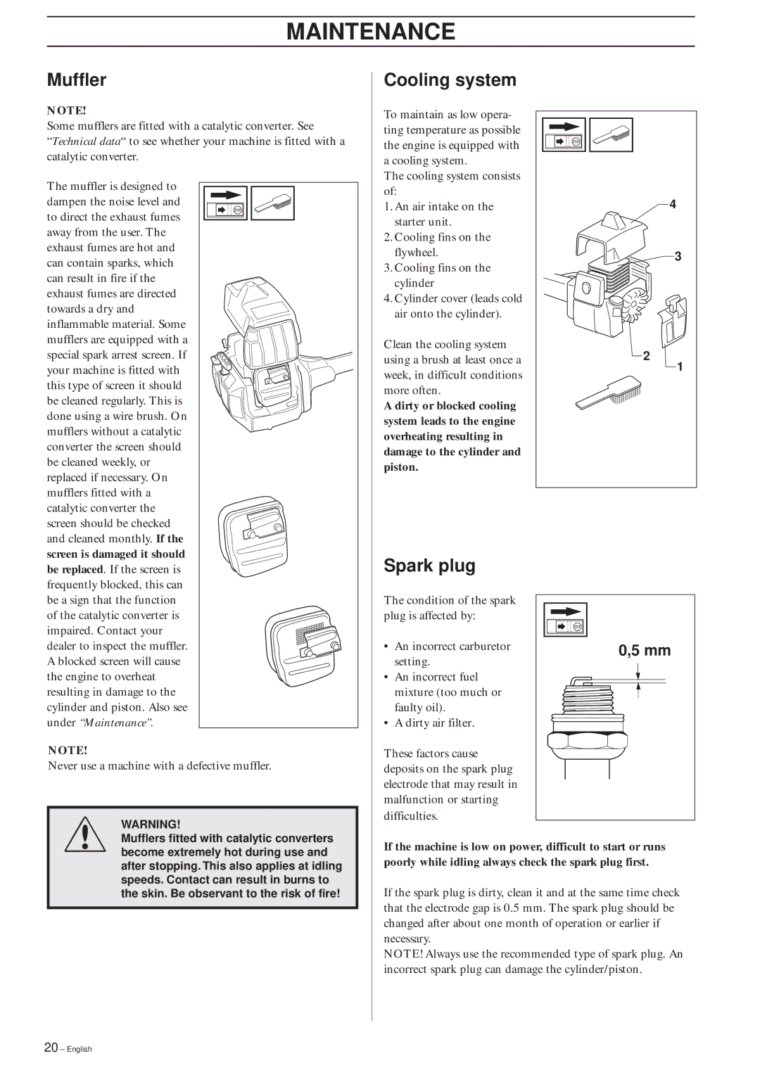 Husqvarna 232RJ, 240RJ, 227RJ manual Muffler, Cooling system, Spark plug 