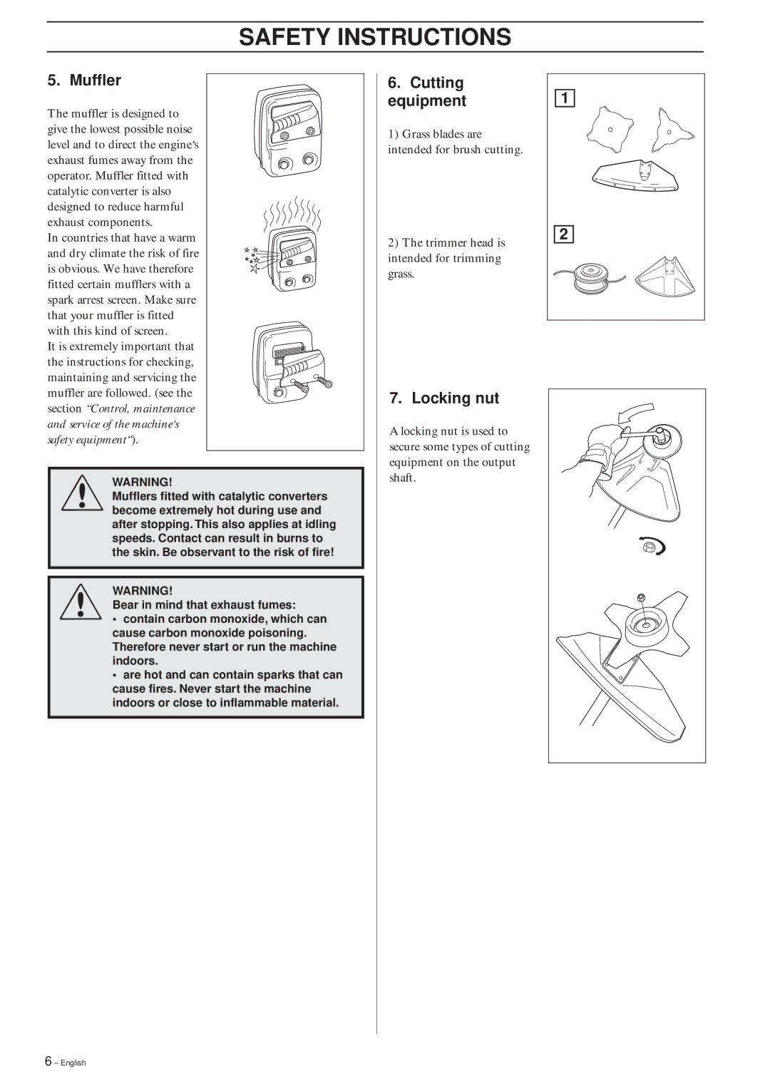 Husqvarna 240RJ, 227RJ, 232RJ manual Muffler, Cutting equipment, Locking nut 