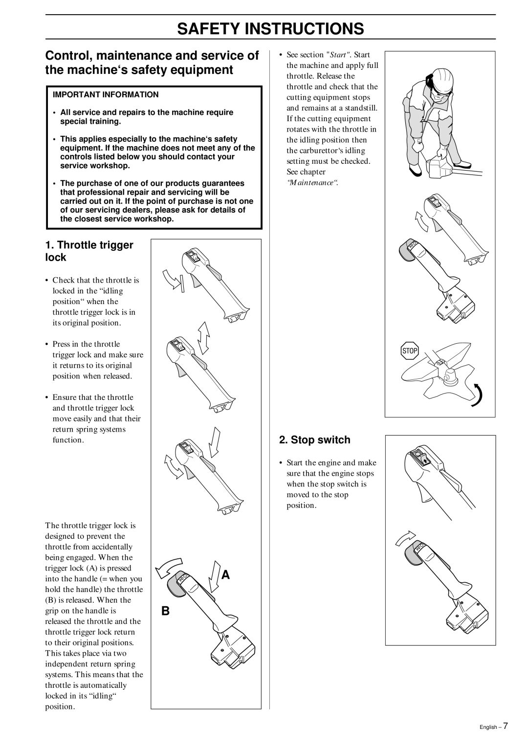 Husqvarna 245 RX, 245R/RX manual Throttle trigger lock 