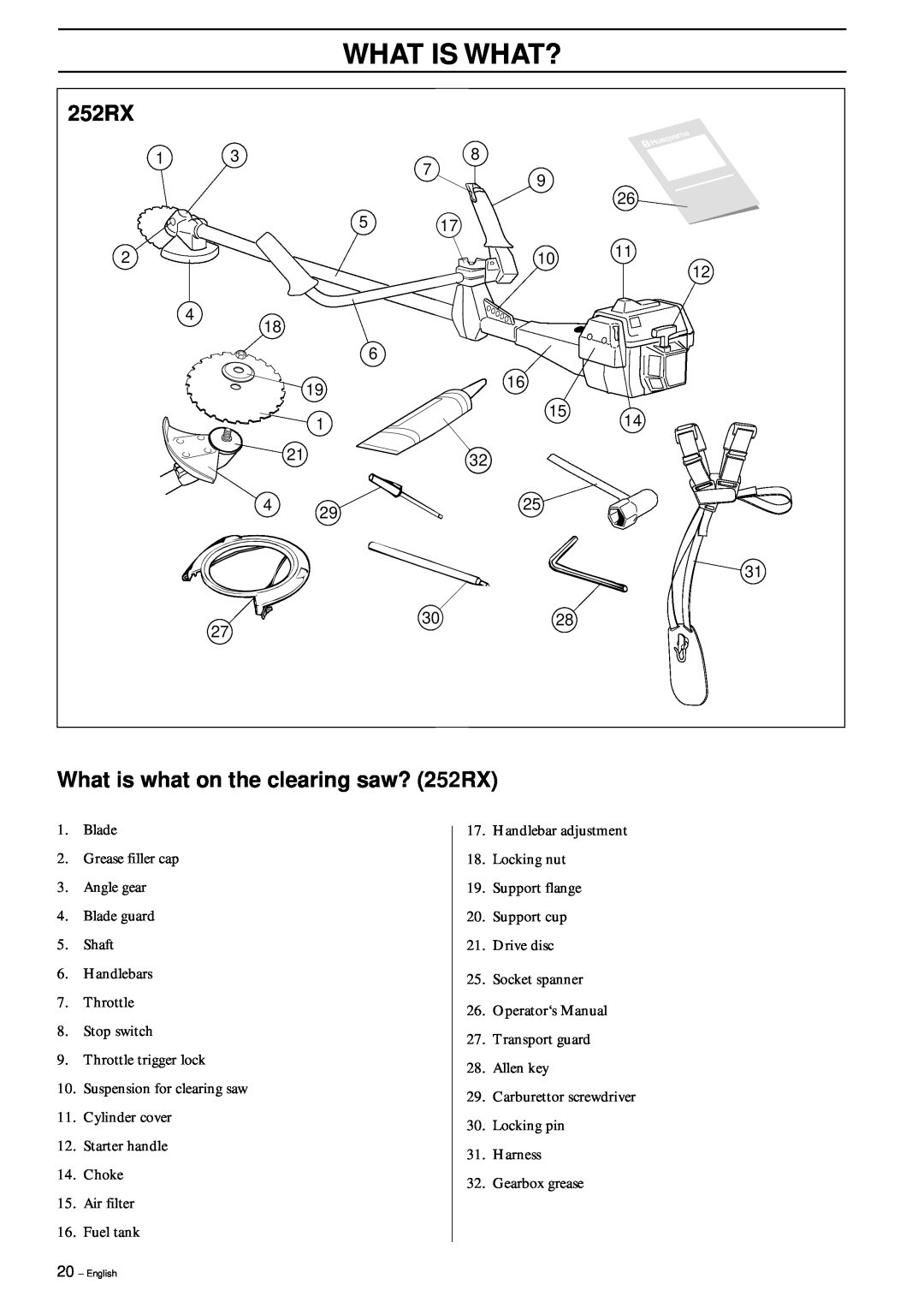Husqvarna 245R/RX, 245 RX manual What is what on the clearing saw? 252RX, What Is What? 