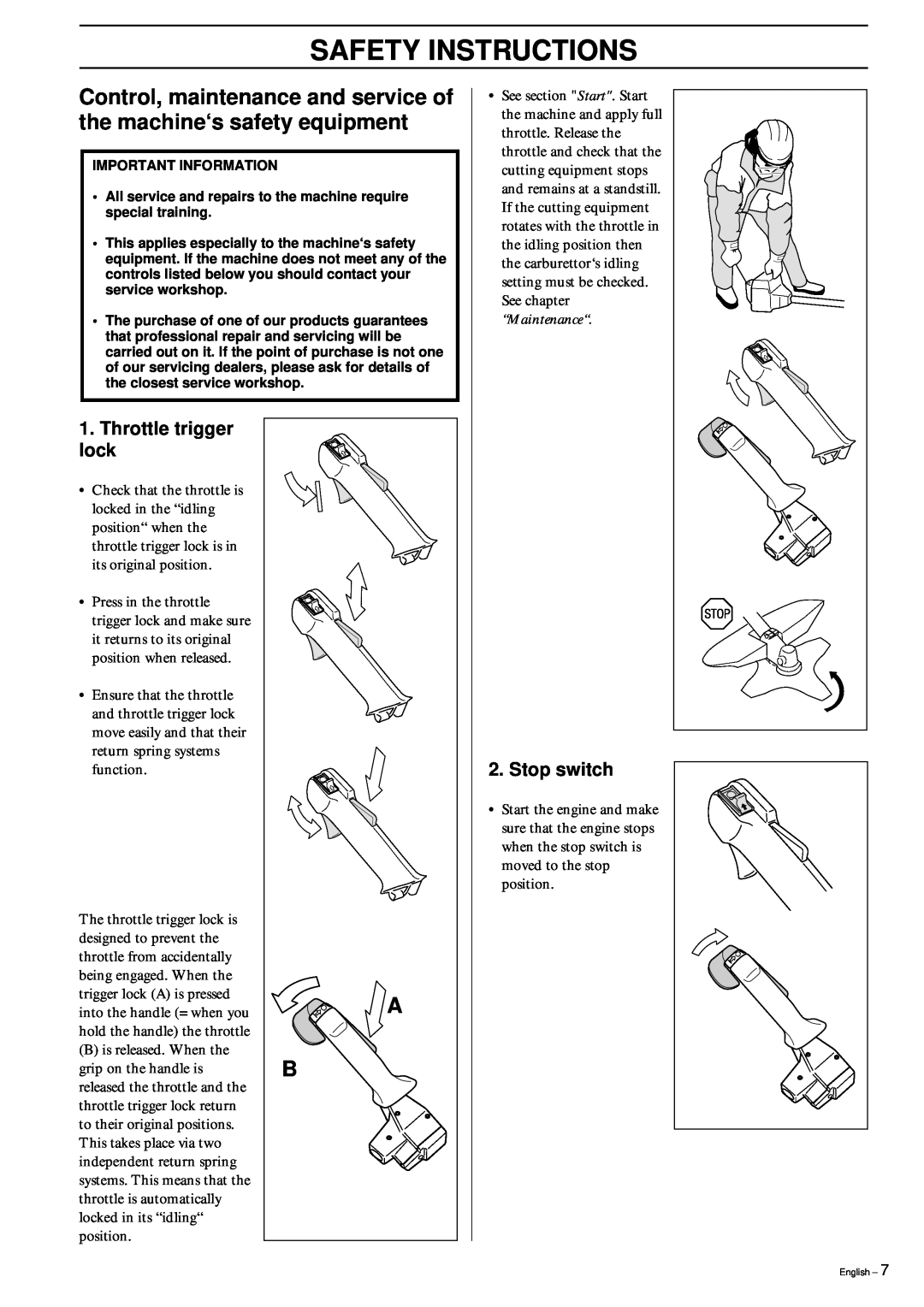 Husqvarna 245 RX, 245R/RX manual Control, maintenance and service of the machine‘s safety equipment, Safety Instructions 