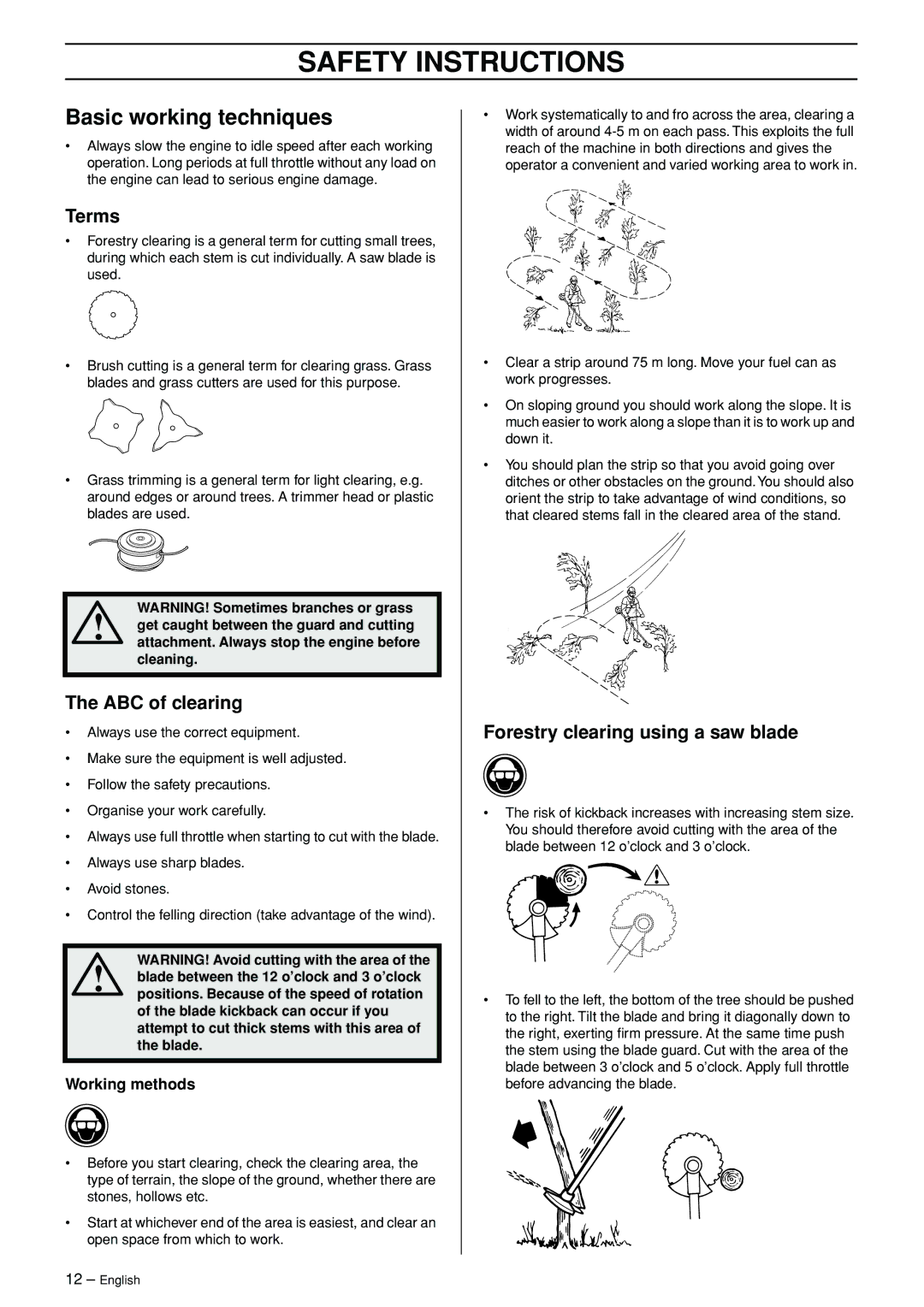 Husqvarna 245RX manual Basic working techniques, Terms, ABC of clearing, Forestry clearing using a saw blade 