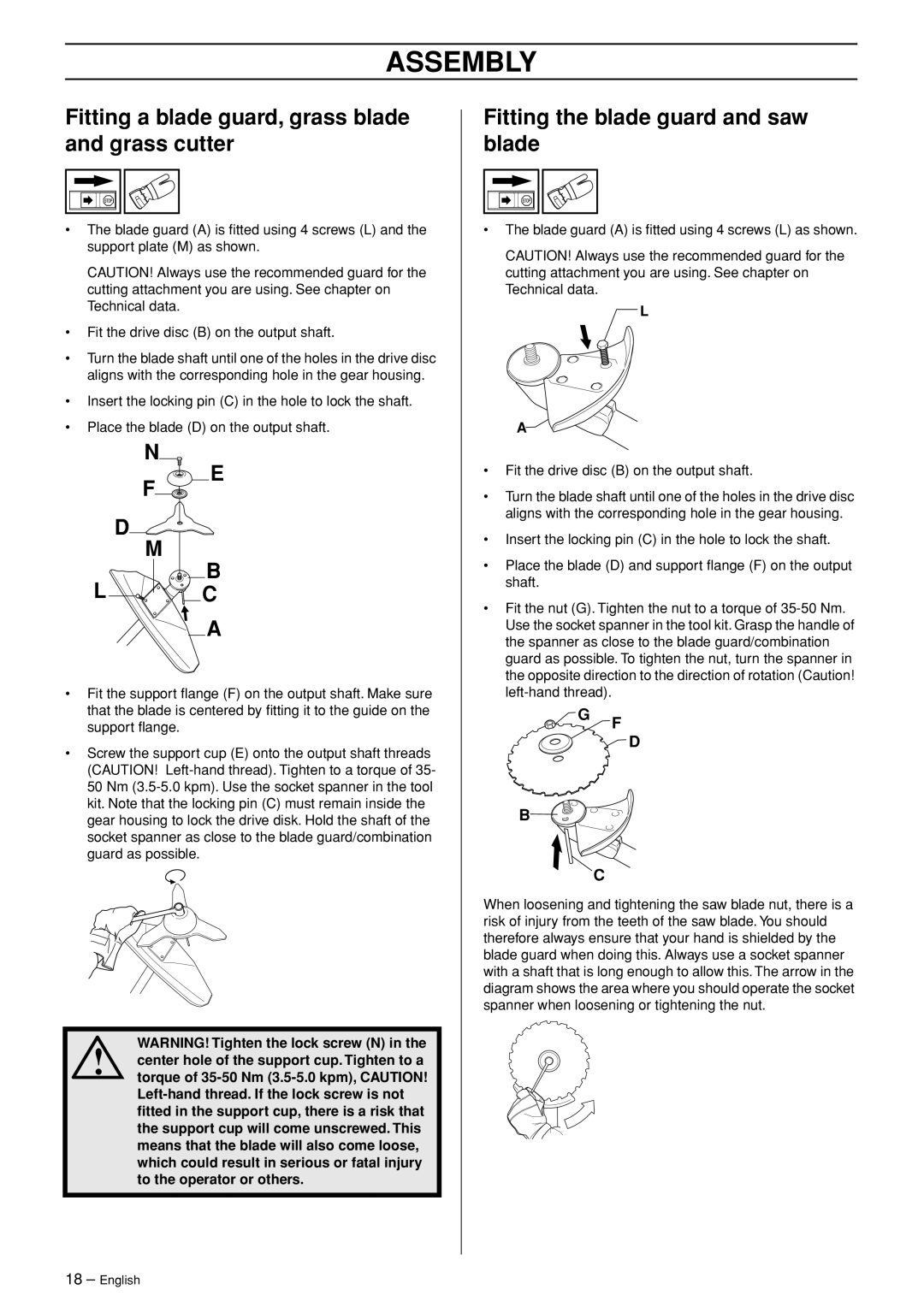 Husqvarna 250 R manual Fitting a blade guard, grass blade and grass cutter, Fitting the blade guard and saw blade 