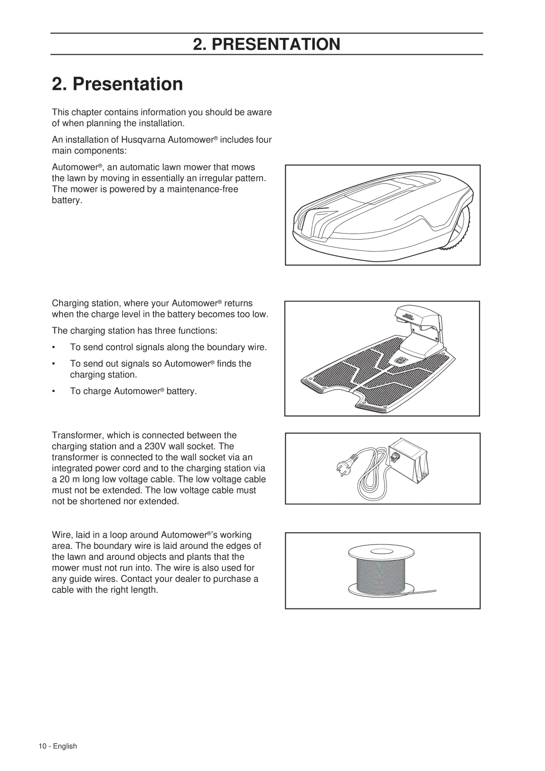 Husqvarna 260 ACX manual Presentation 