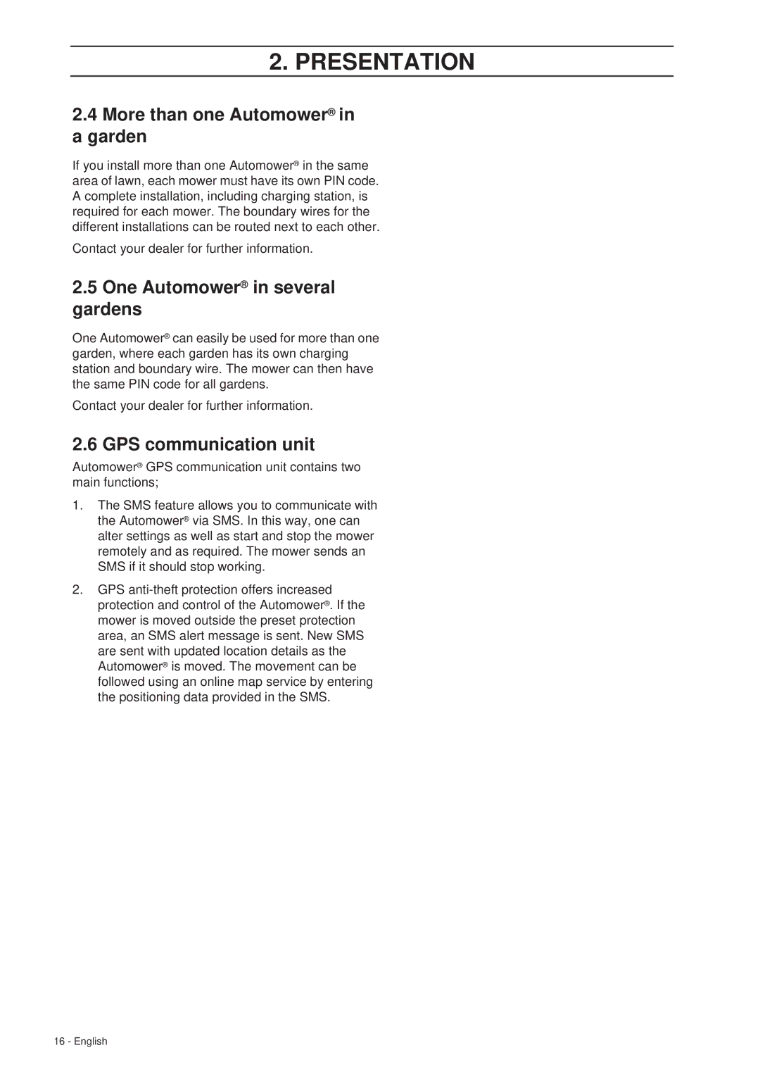 Husqvarna 260 ACX manual More than one Automower in a garden, One Automower in several gardens, GPS communication unit 